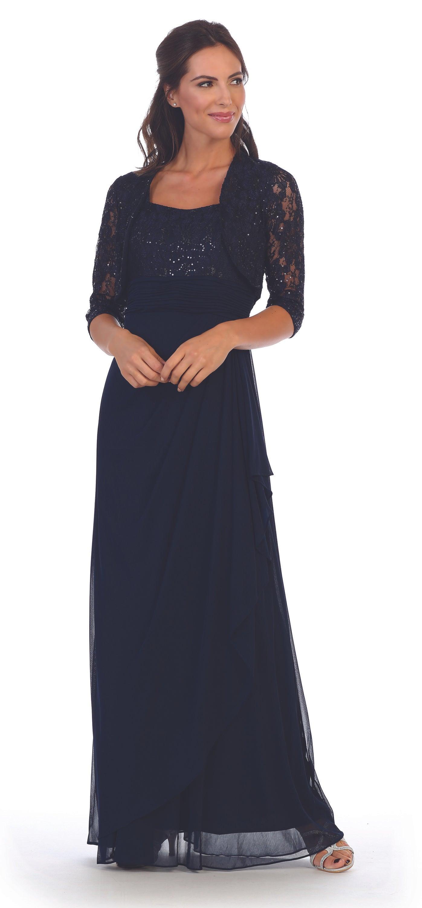 Long Mother of the Bride Lace Chiffon Jacket Dress