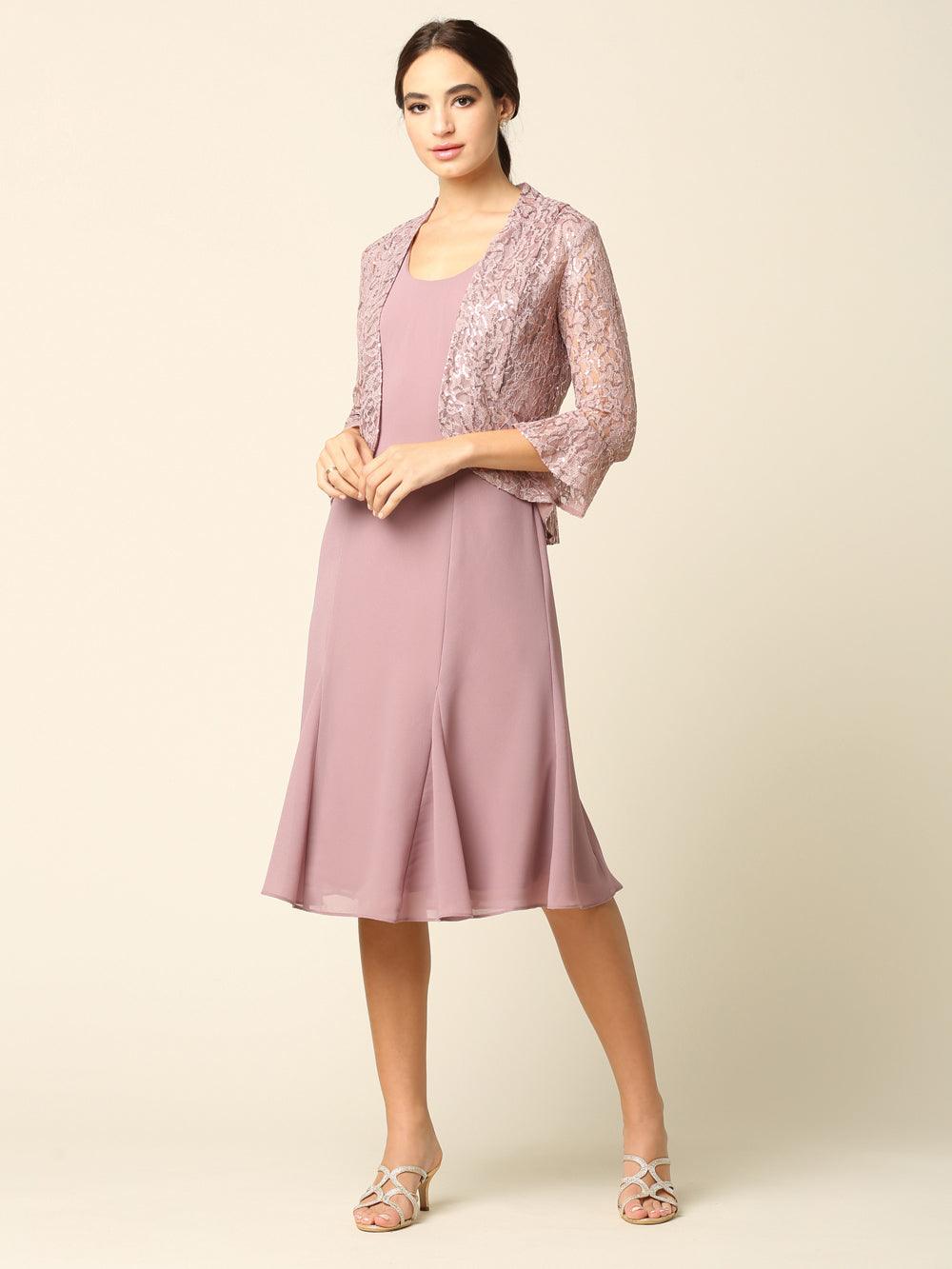 Short Mother of the Bride Two Piece Set Jacket Dress