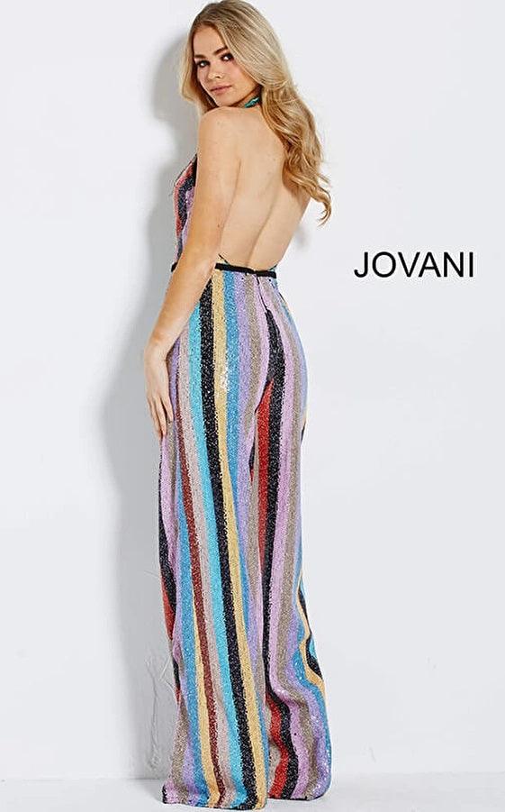 Jovani M61555 Formal Halter Stripe Jumpsuit
