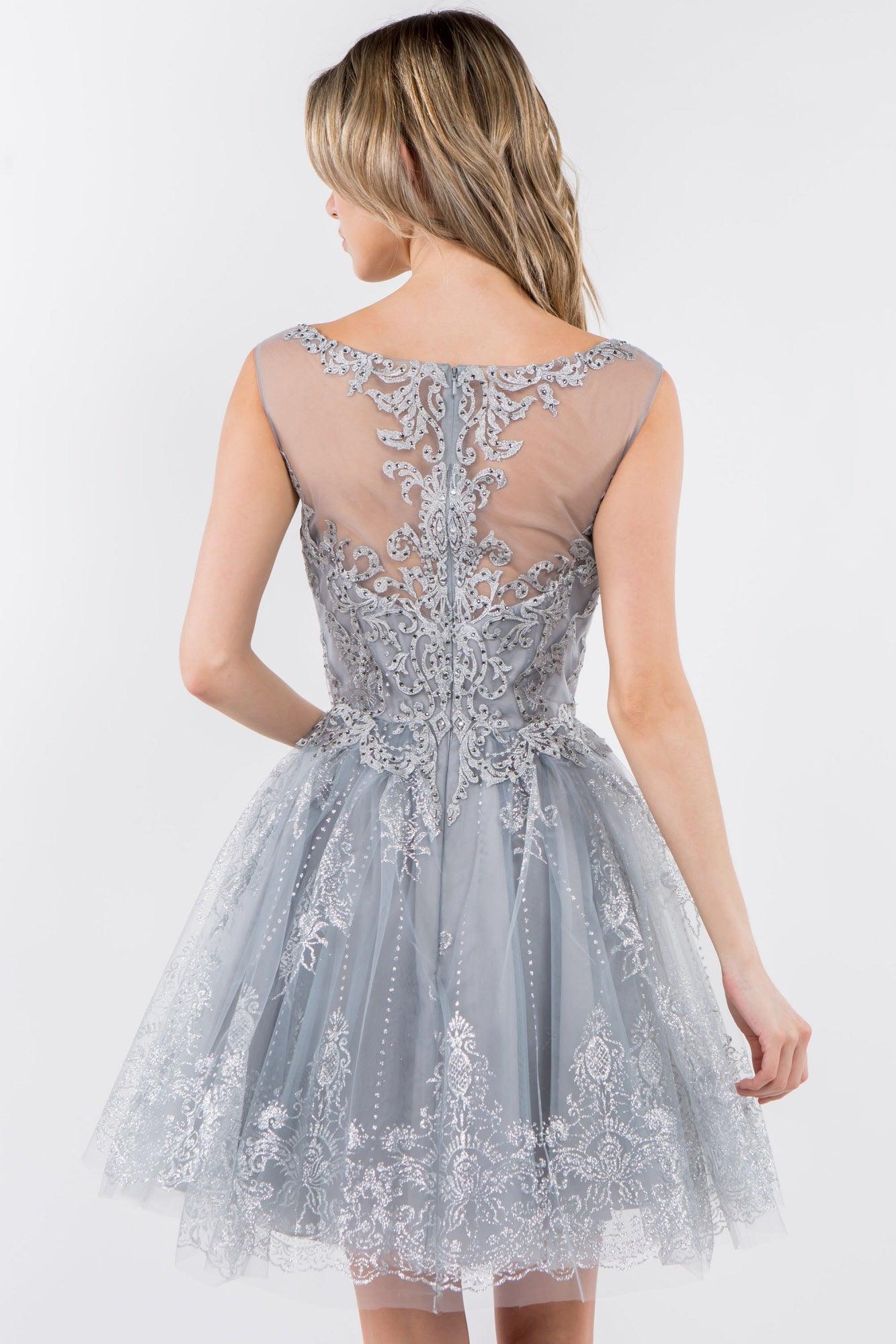 Sleeveless Glitter Short A Line Dress