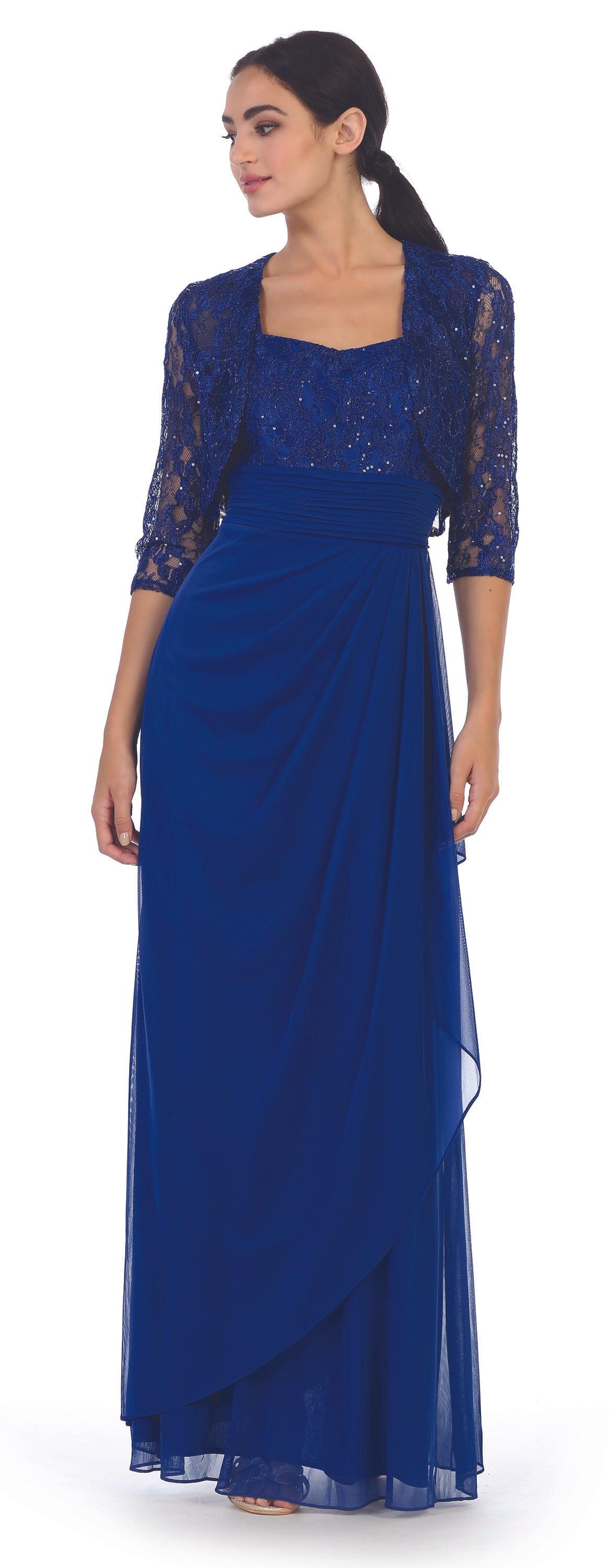 Long Mother of the Bride Lace Chiffon Jacket Dress
