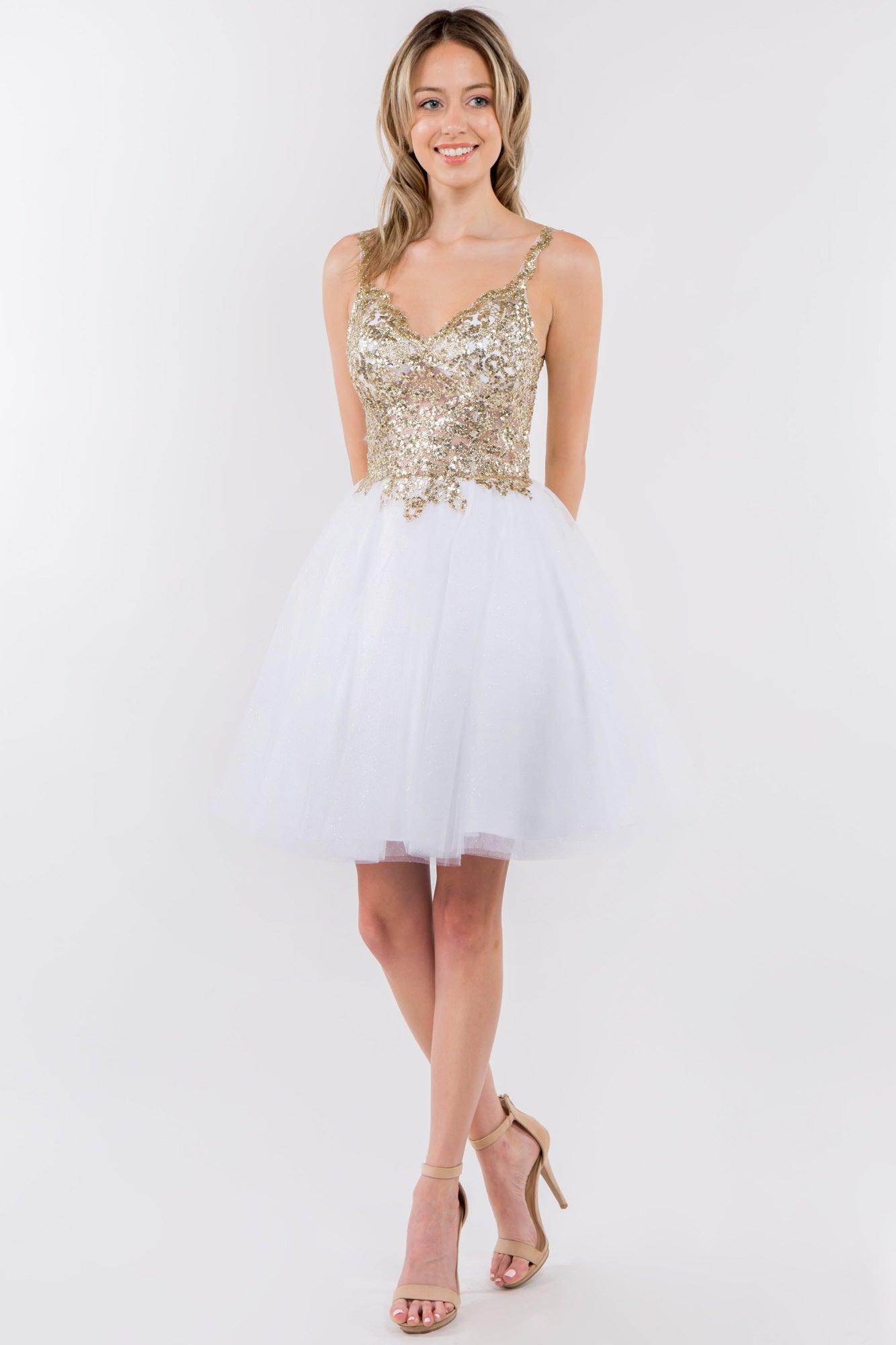 Sheer Bodice Short Homecoming Dress