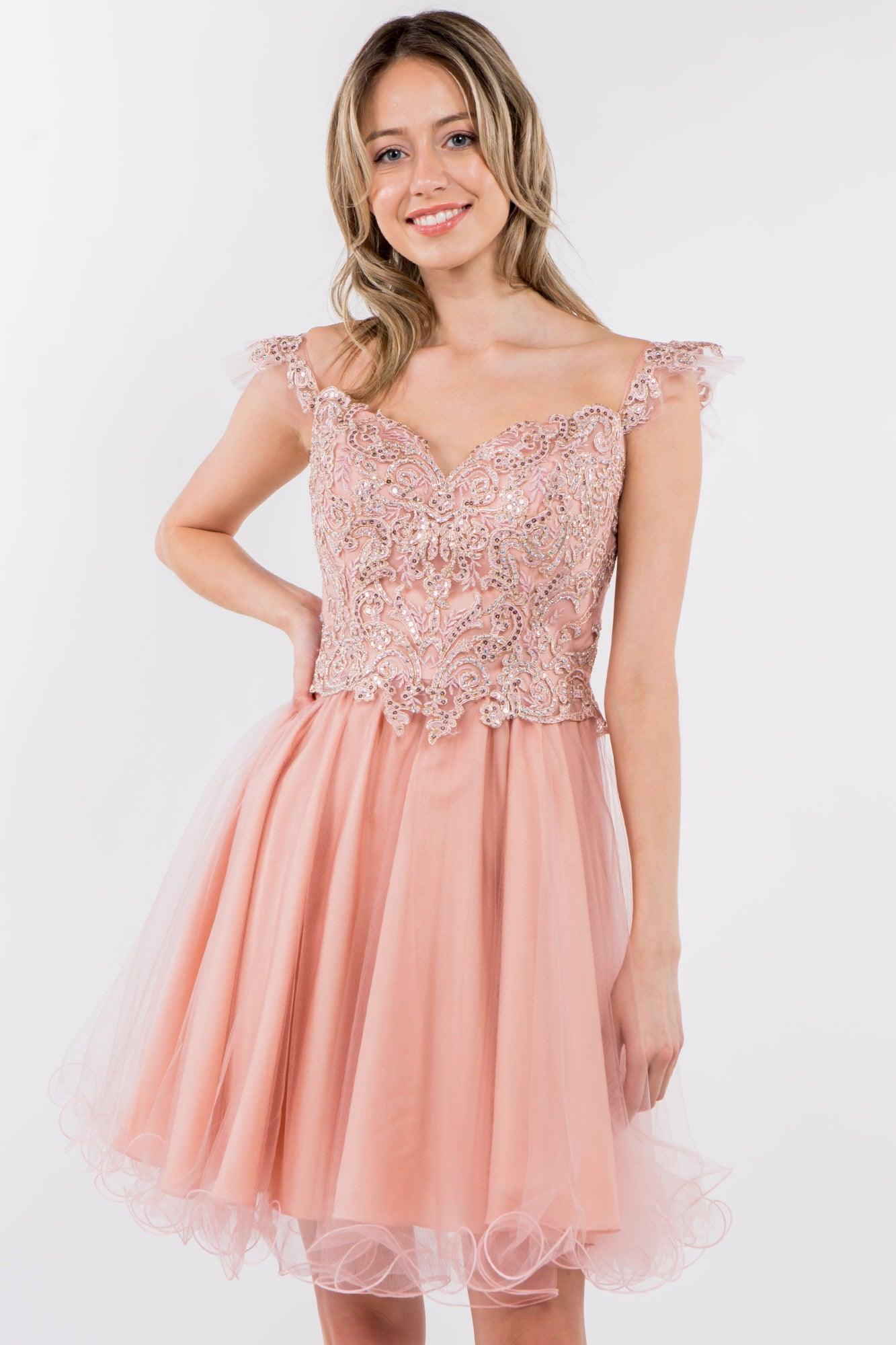 Embroidered Ruffle Short Homecoming Dress