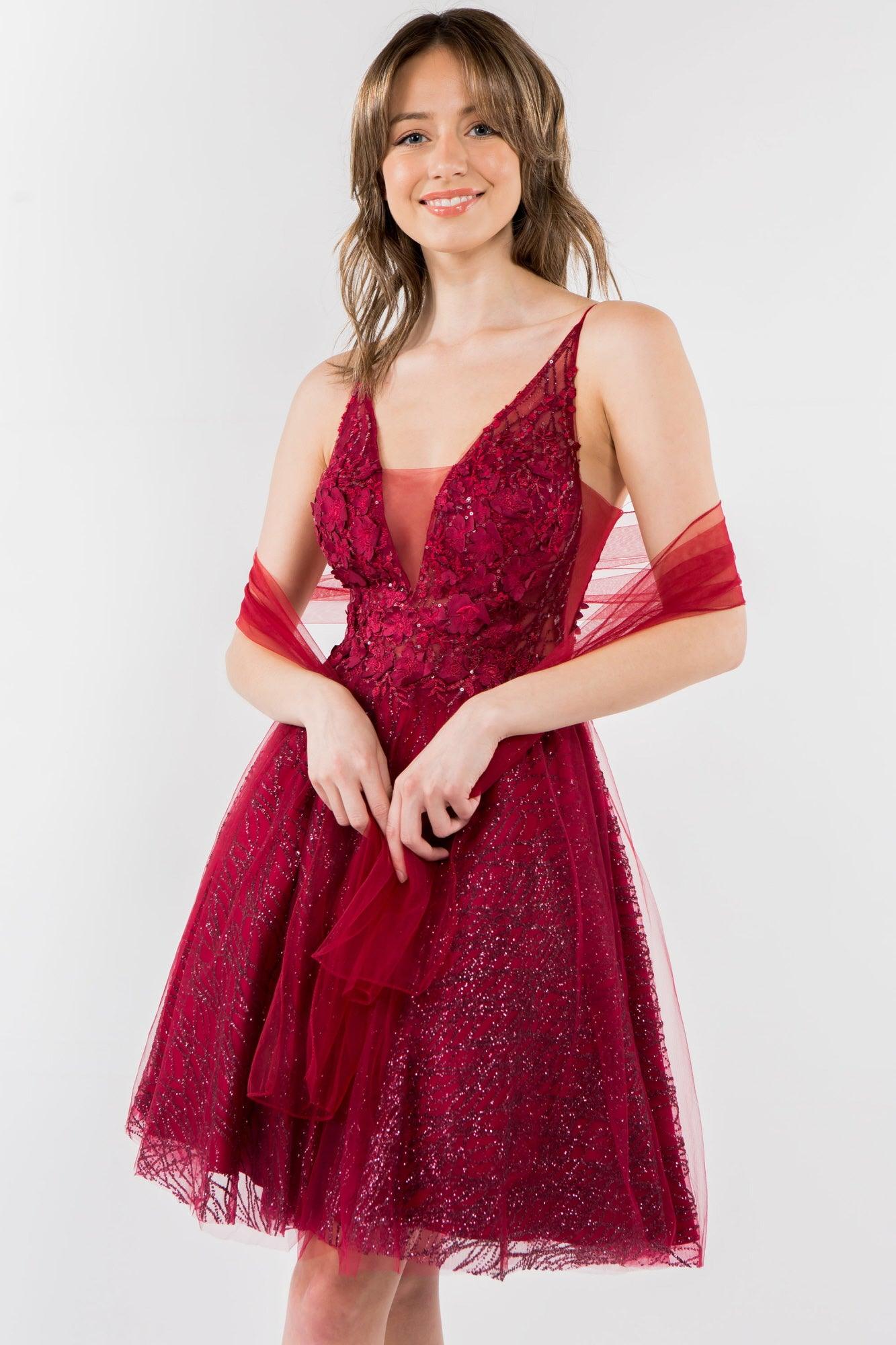 3D Floral Applique Short Homecoming Dress