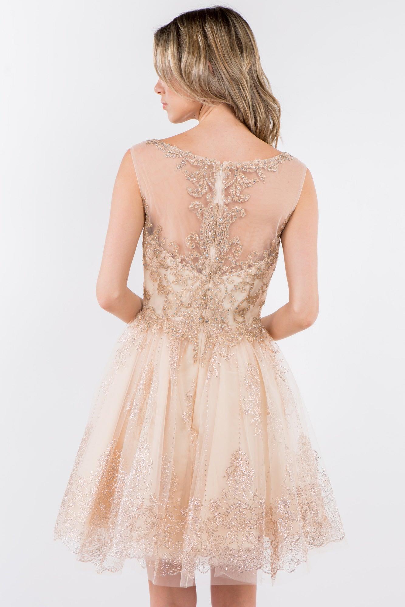 Sleeveless Glitter Short A Line Dress