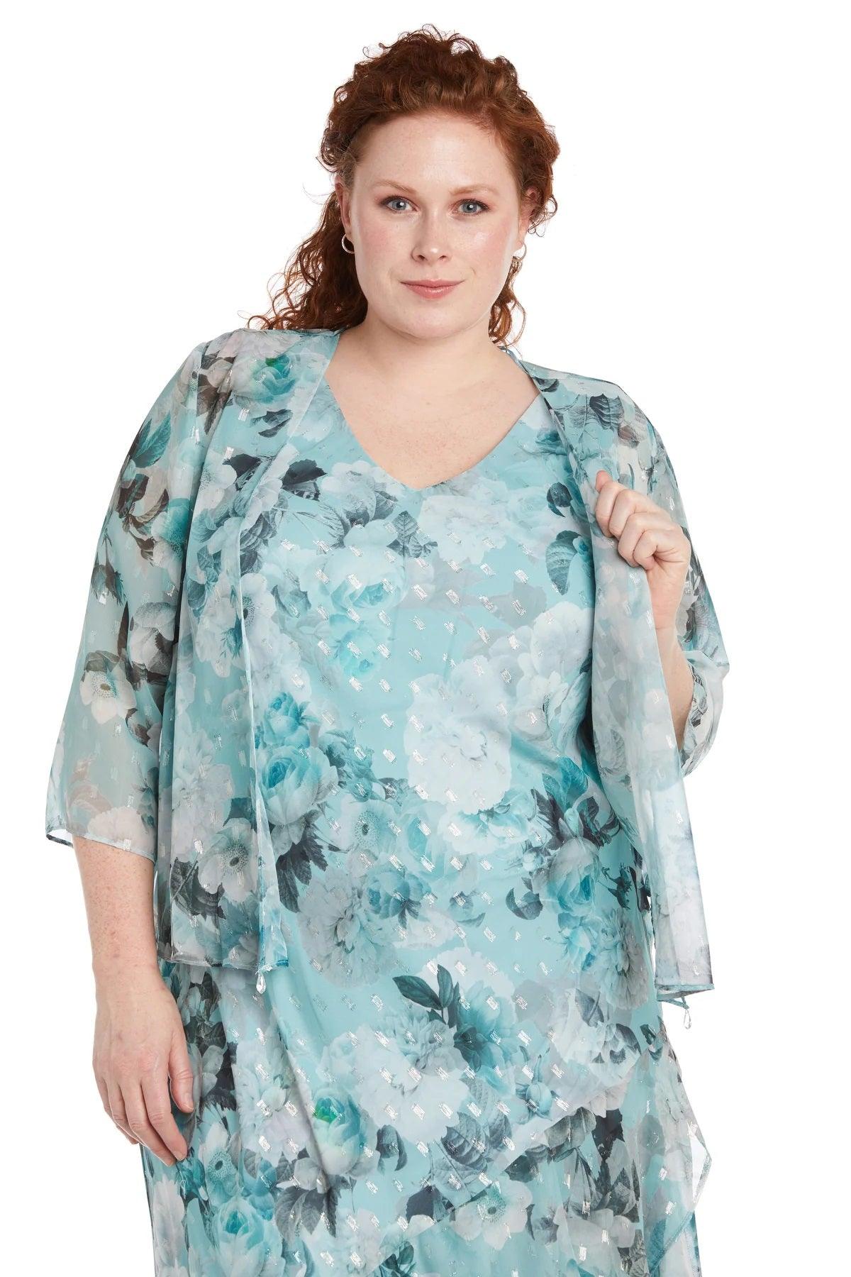 R&M Richards 9966W Plus Size Floral High Low Jacket Dress