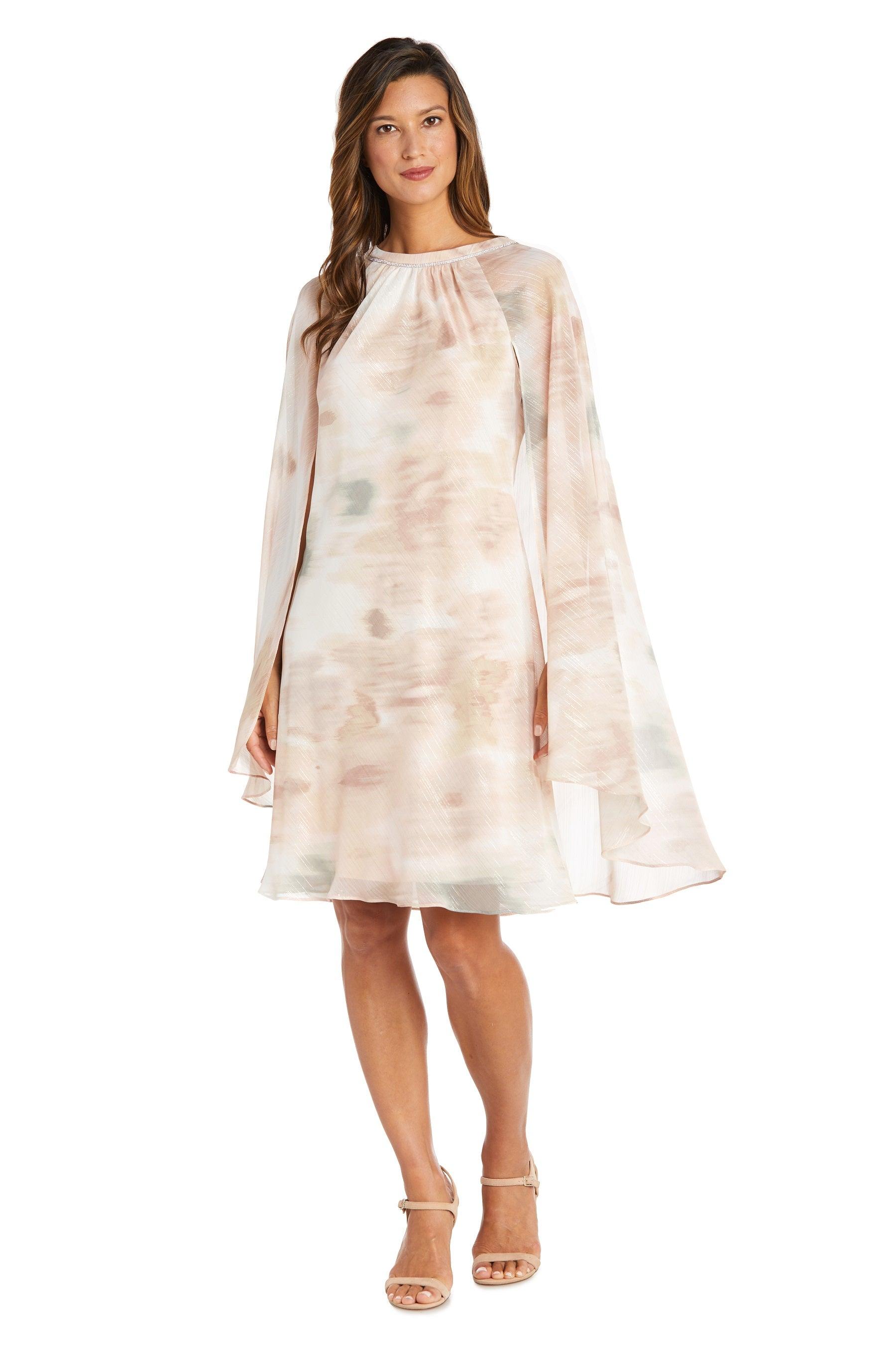 R&M Richards 9276 Short Floral Chiffon Cape Dress