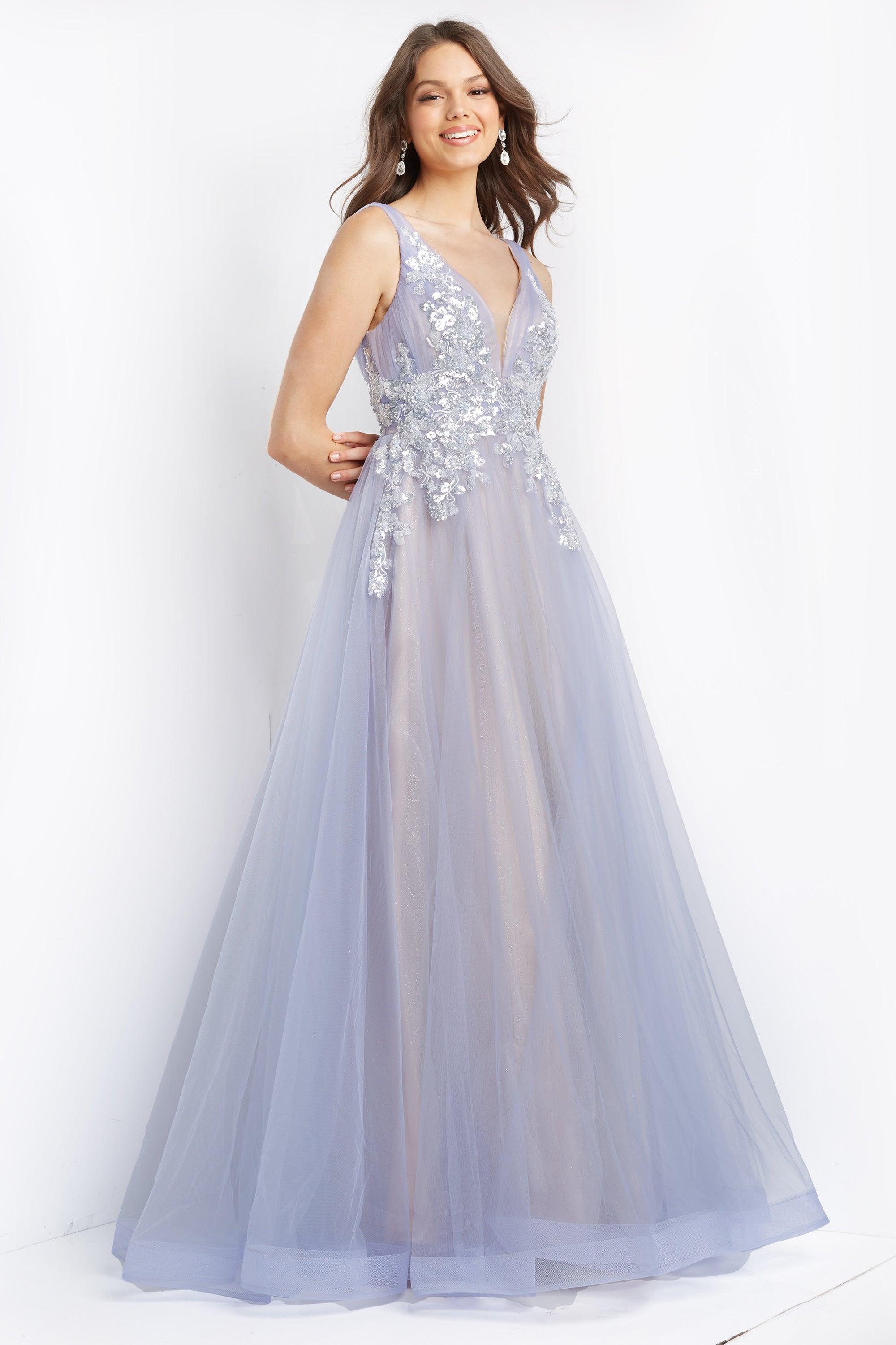 Jovani 07638 Sequin Long Plunging Neck Dress