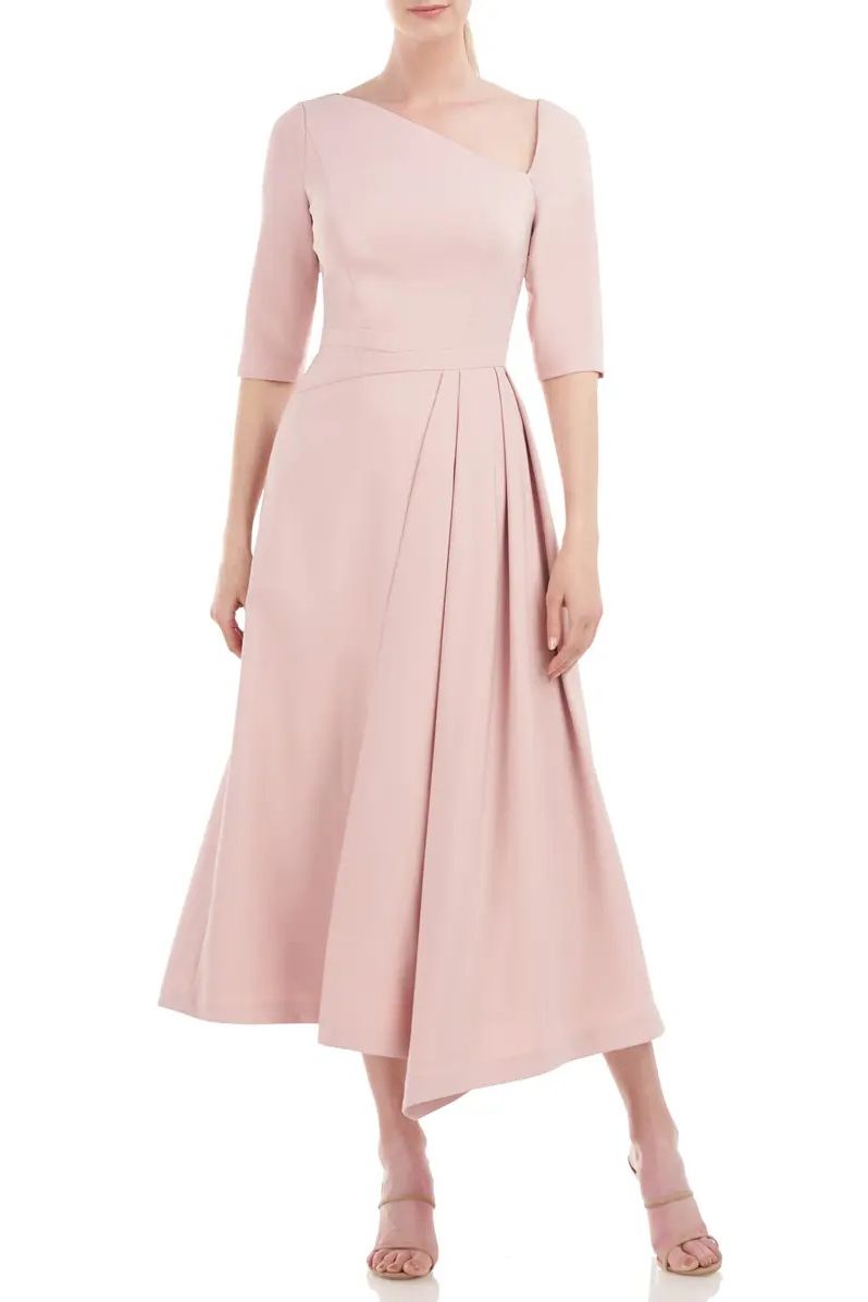 Kay Unger 5518822 3/4 Sleeve Pleated Tea Length Dress