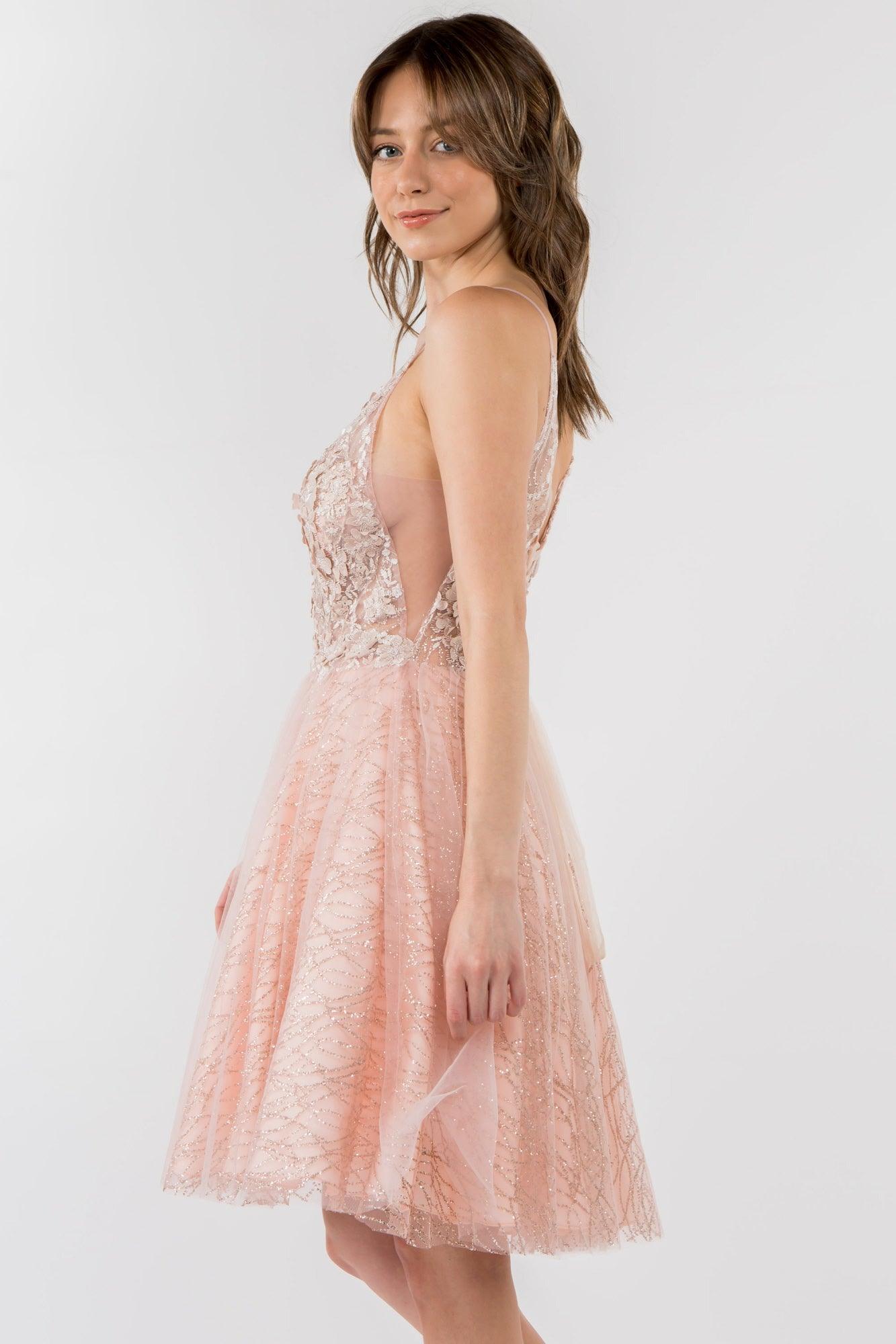 3D Floral Applique Short Homecoming Dress