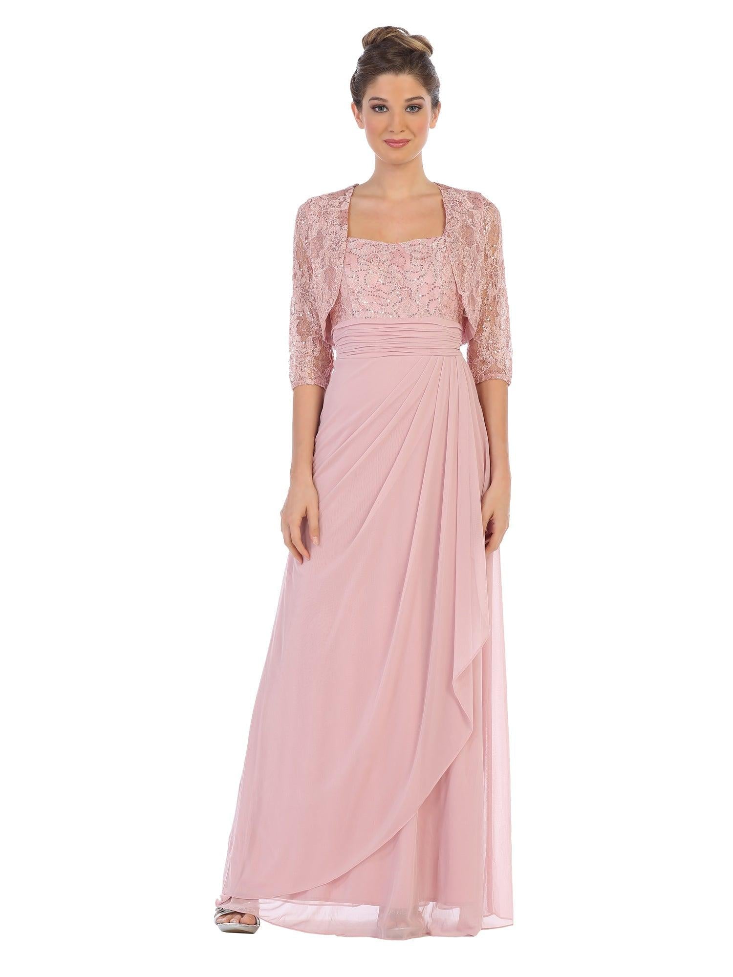 Long Mother of the Bride Lace Chiffon Jacket Dress