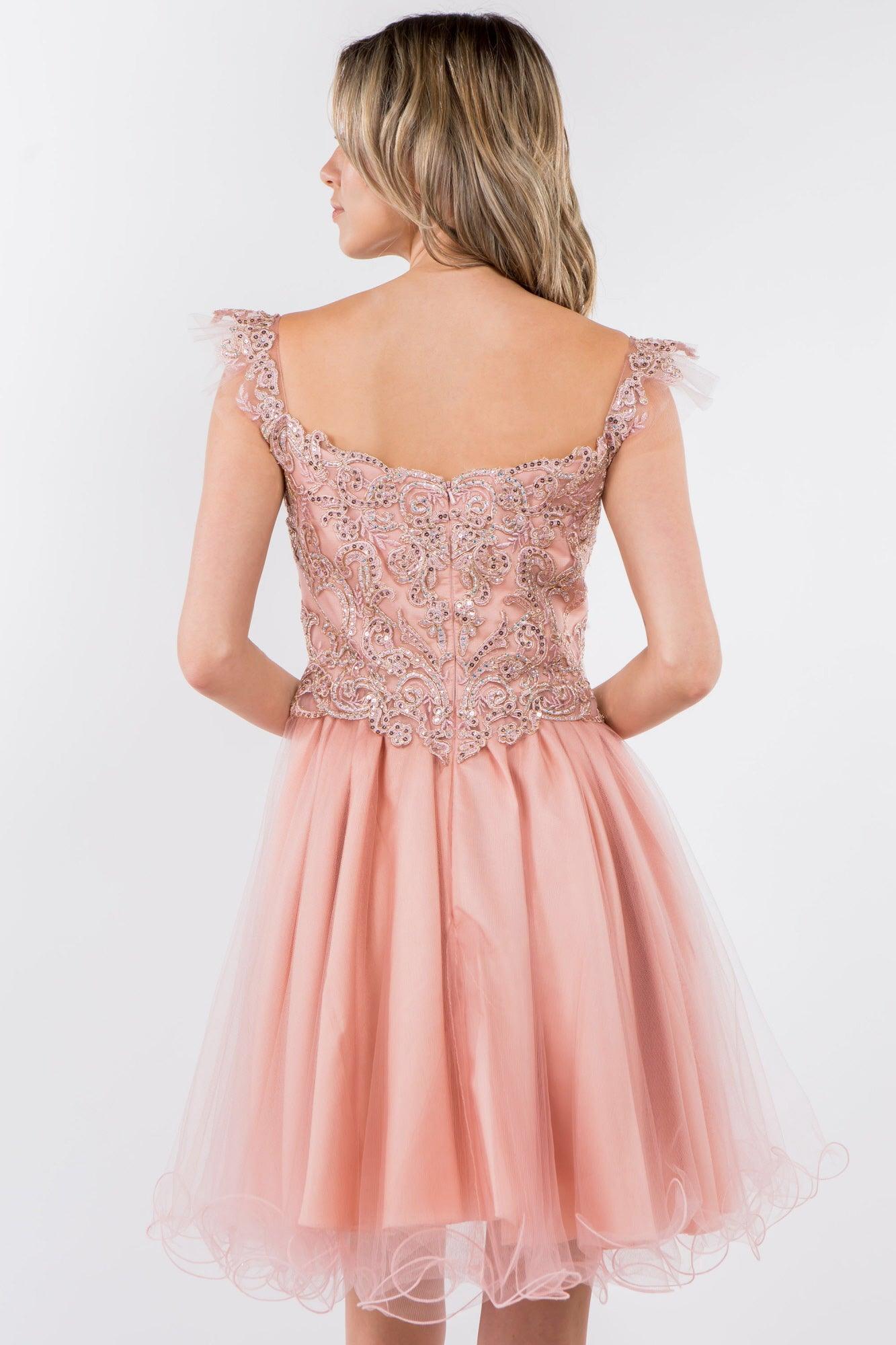 Embroidered Ruffle Short Homecoming Dress