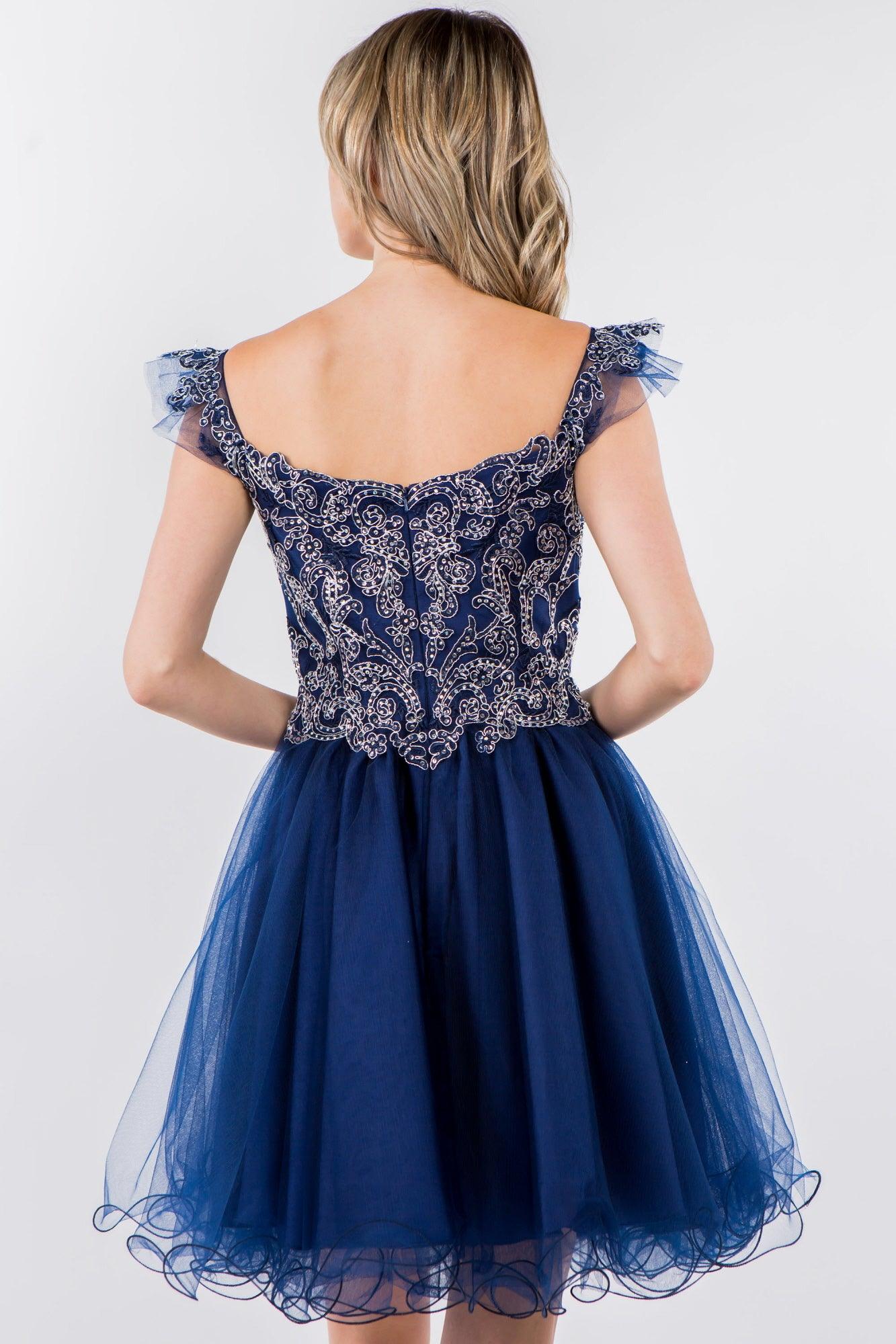 Embroidered Ruffle Short Homecoming Dress
