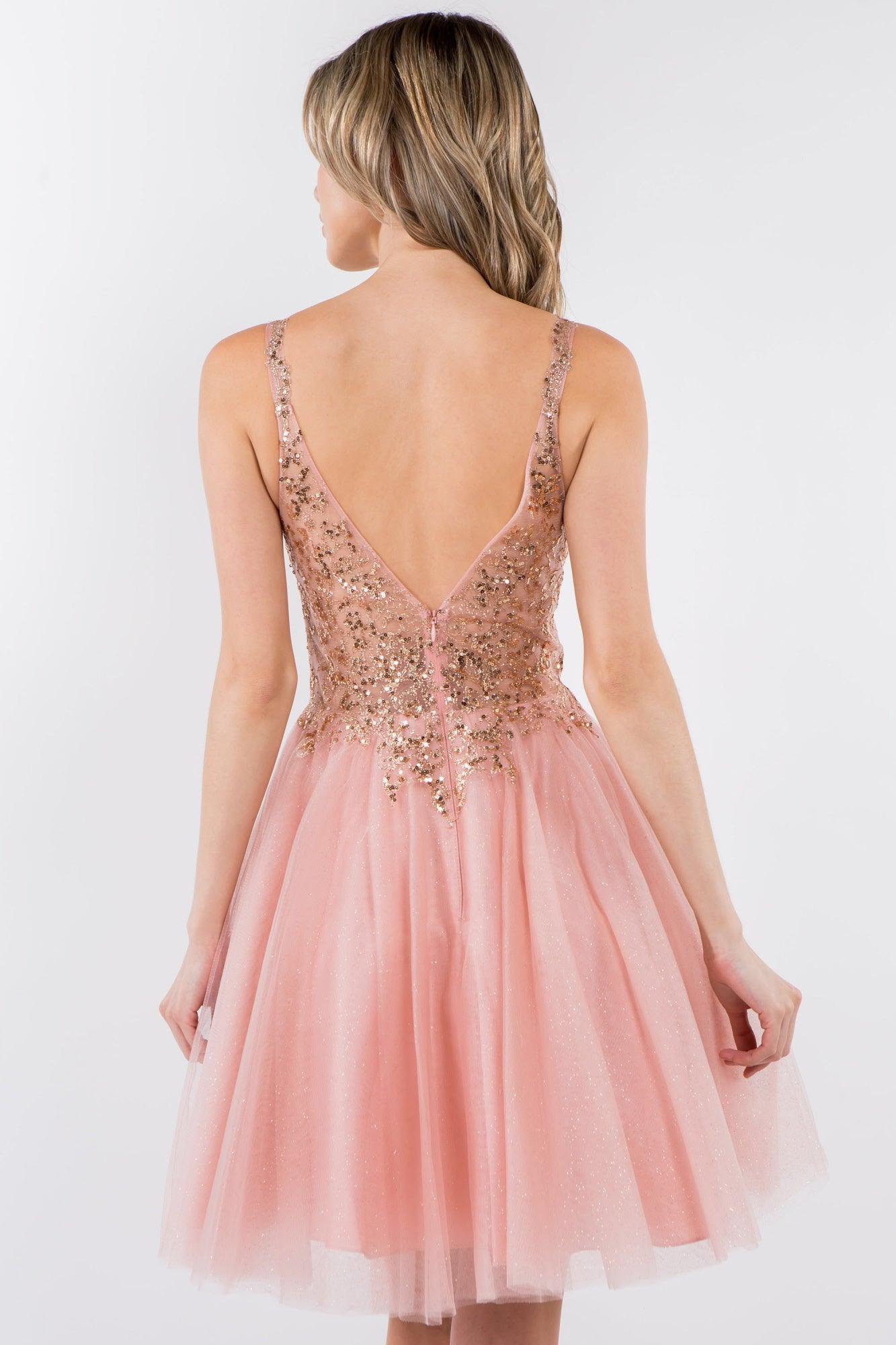 Sheer Bodice Short Homecoming Dress