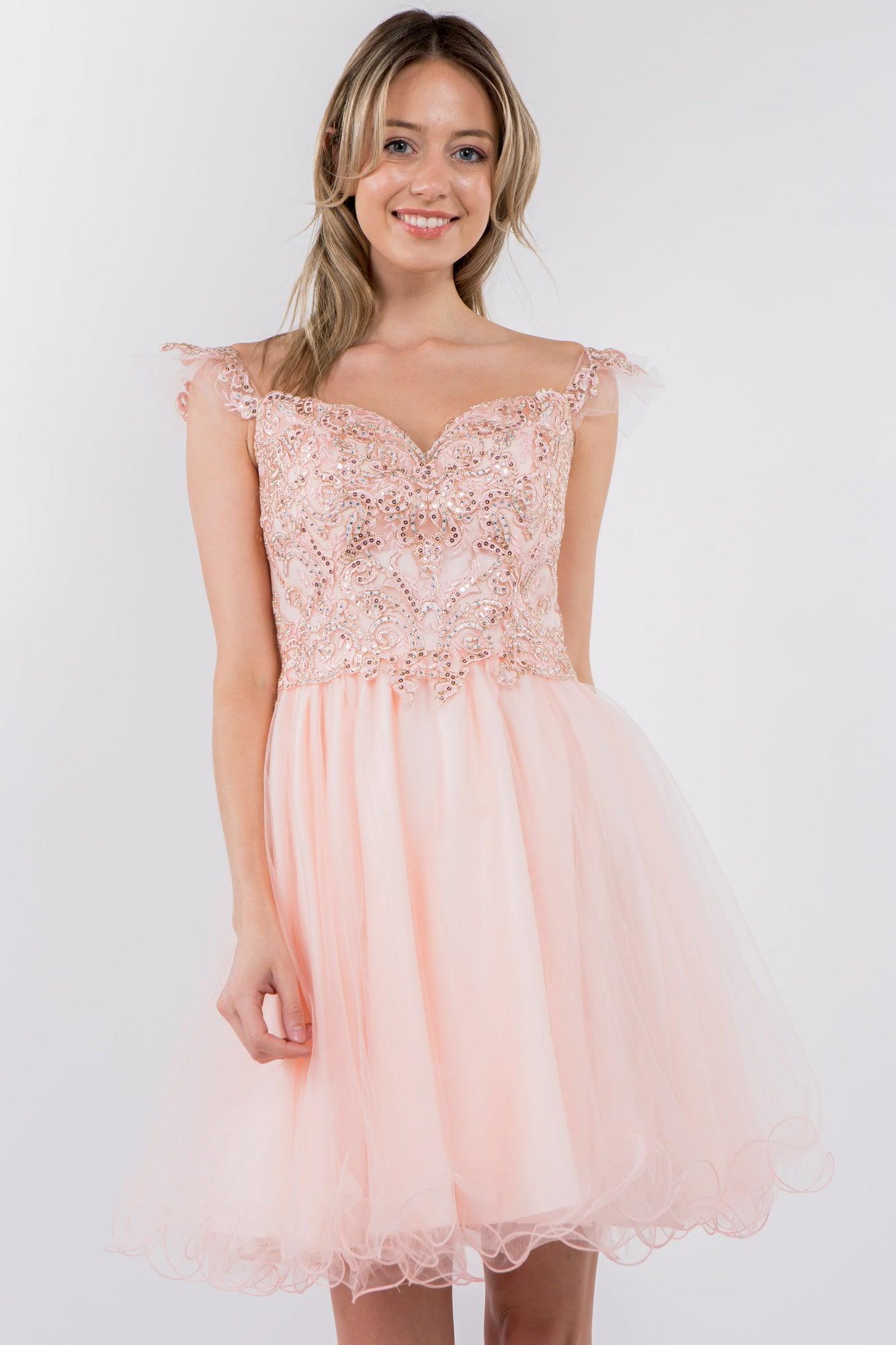 Embroidered Ruffle Short Homecoming Dress