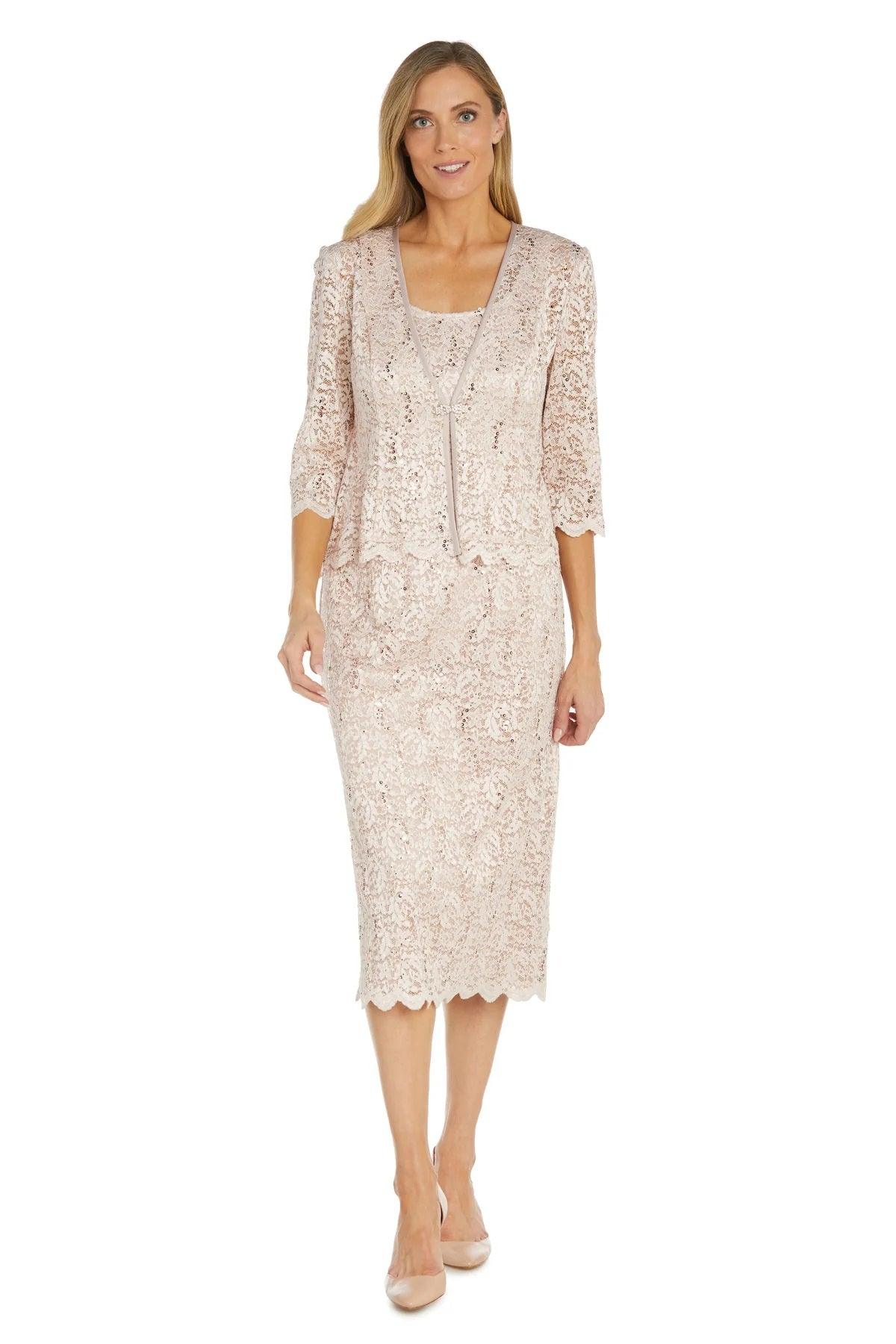 R&M Richards 9285 Mother of the Bride Lace Jacket Midi Dress
