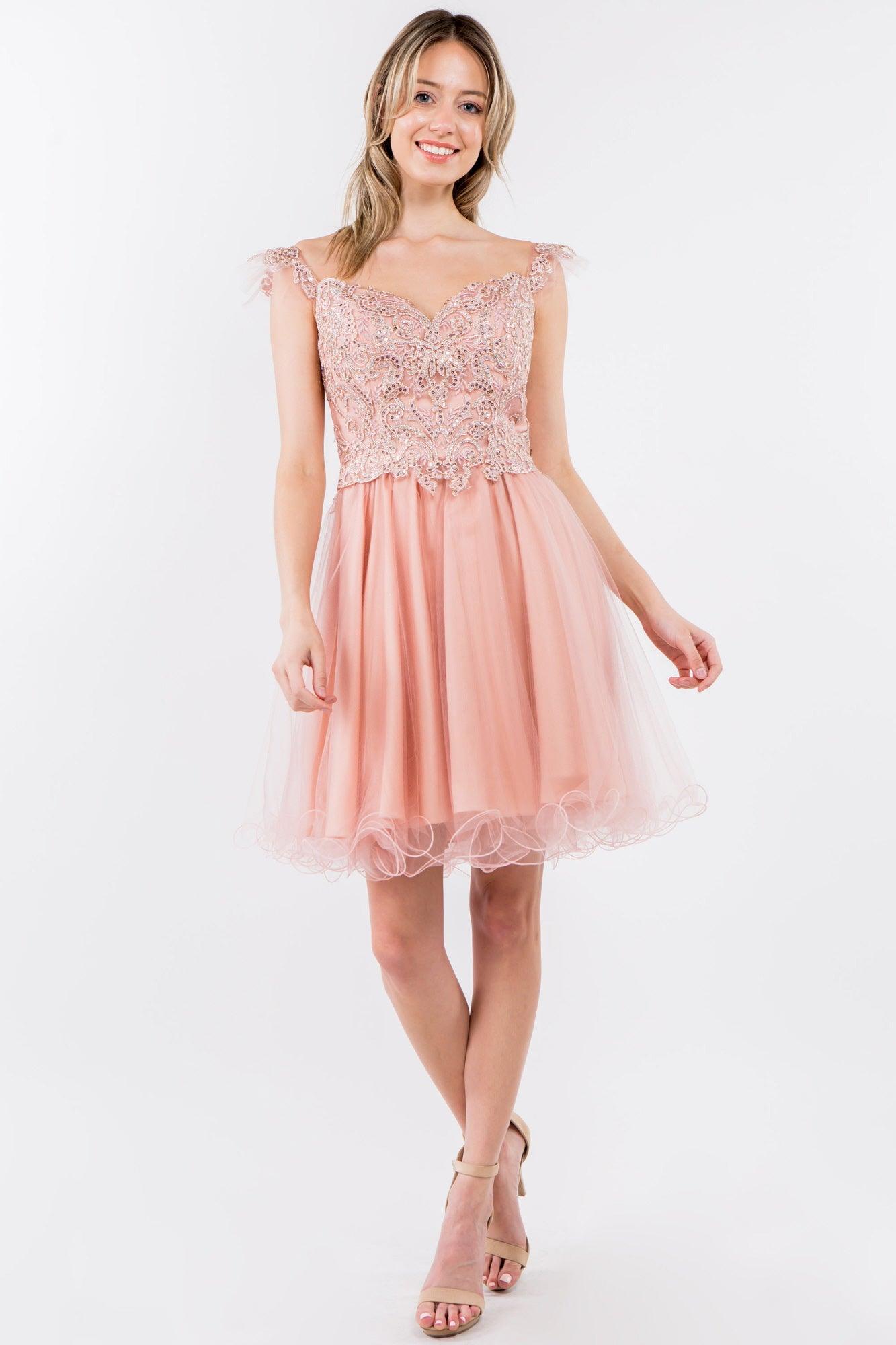 Embroidered Ruffle Short Homecoming Dress