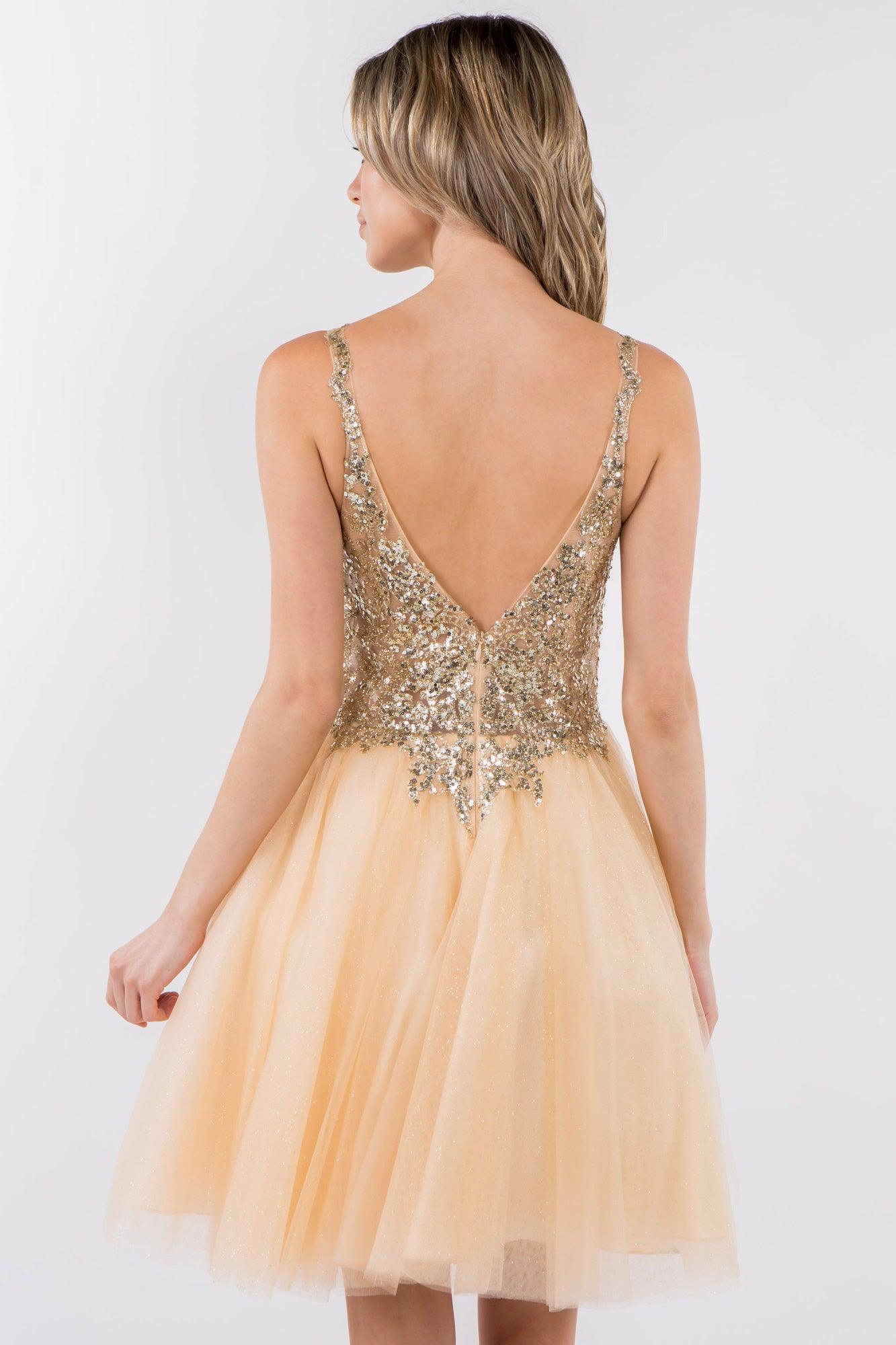 Sheer Bodice Short Homecoming Dress