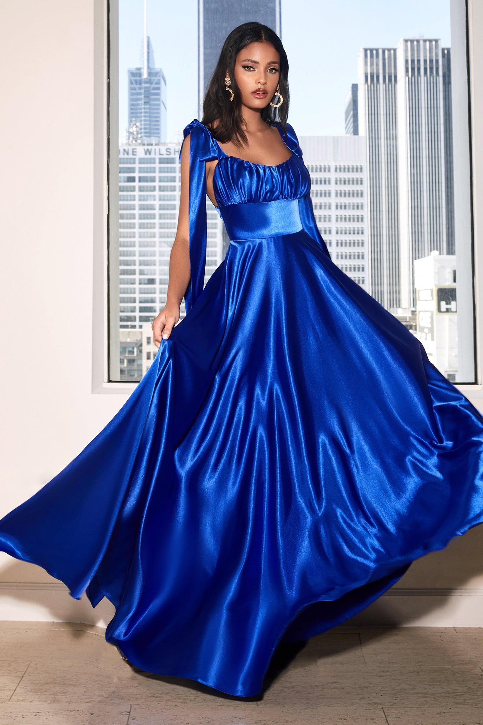 Cinderella Divine 7490 Sleeveless A Line Satin Prom Dress