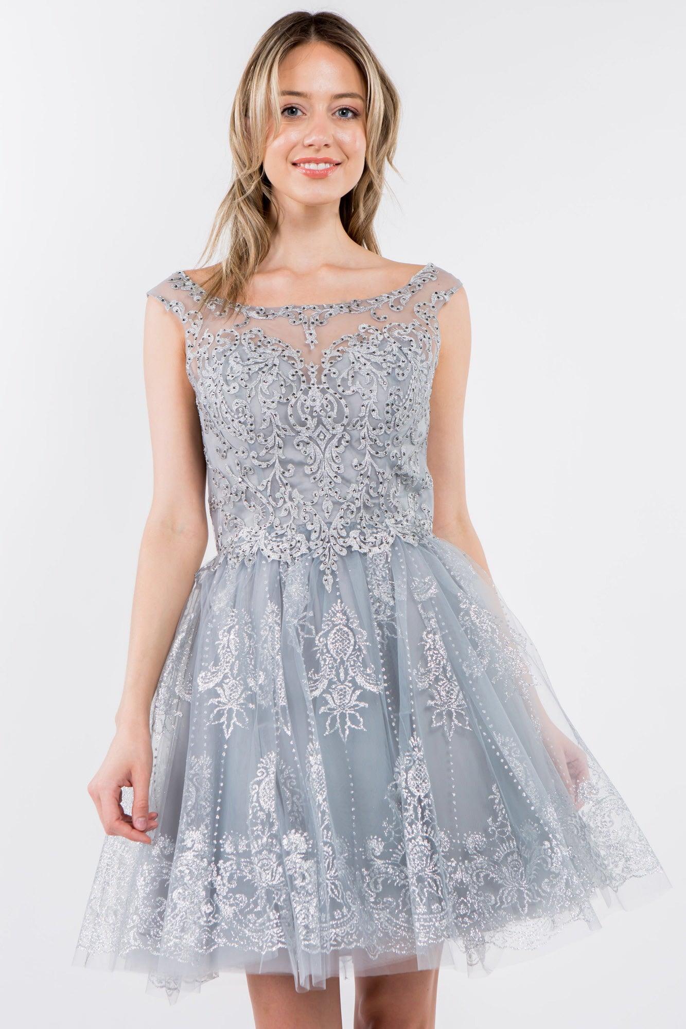 Sleeveless Glitter Short A Line Dress