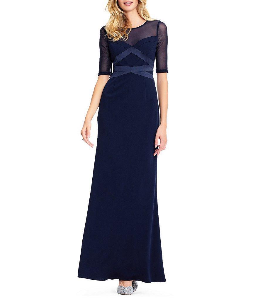 Adrianna Papell AP1E203438 Short Sleeve Banded Mesh Long Dress Sale