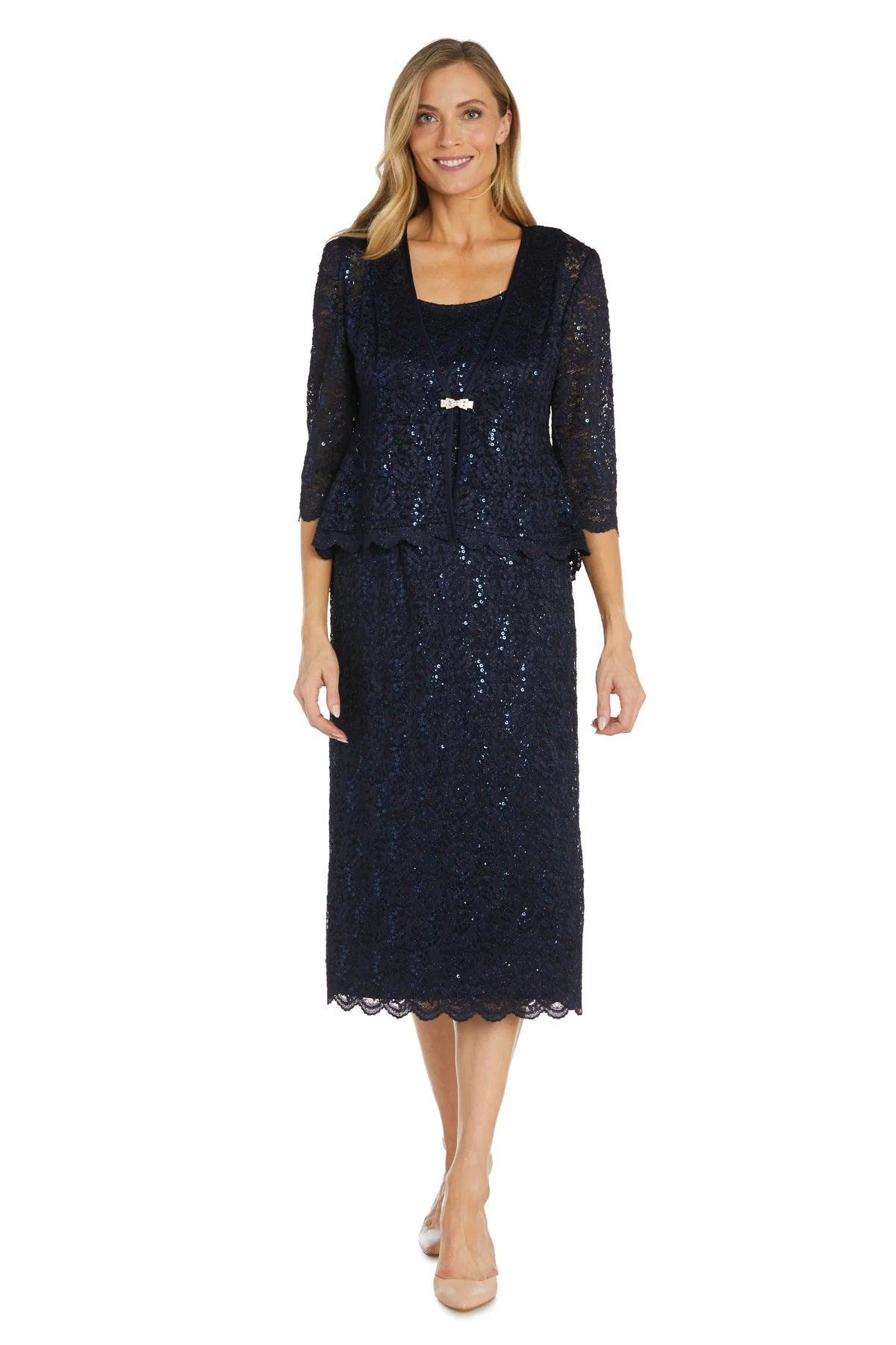 R&M Richards 9285 Mother of the Bride Lace Jacket Midi Dress
