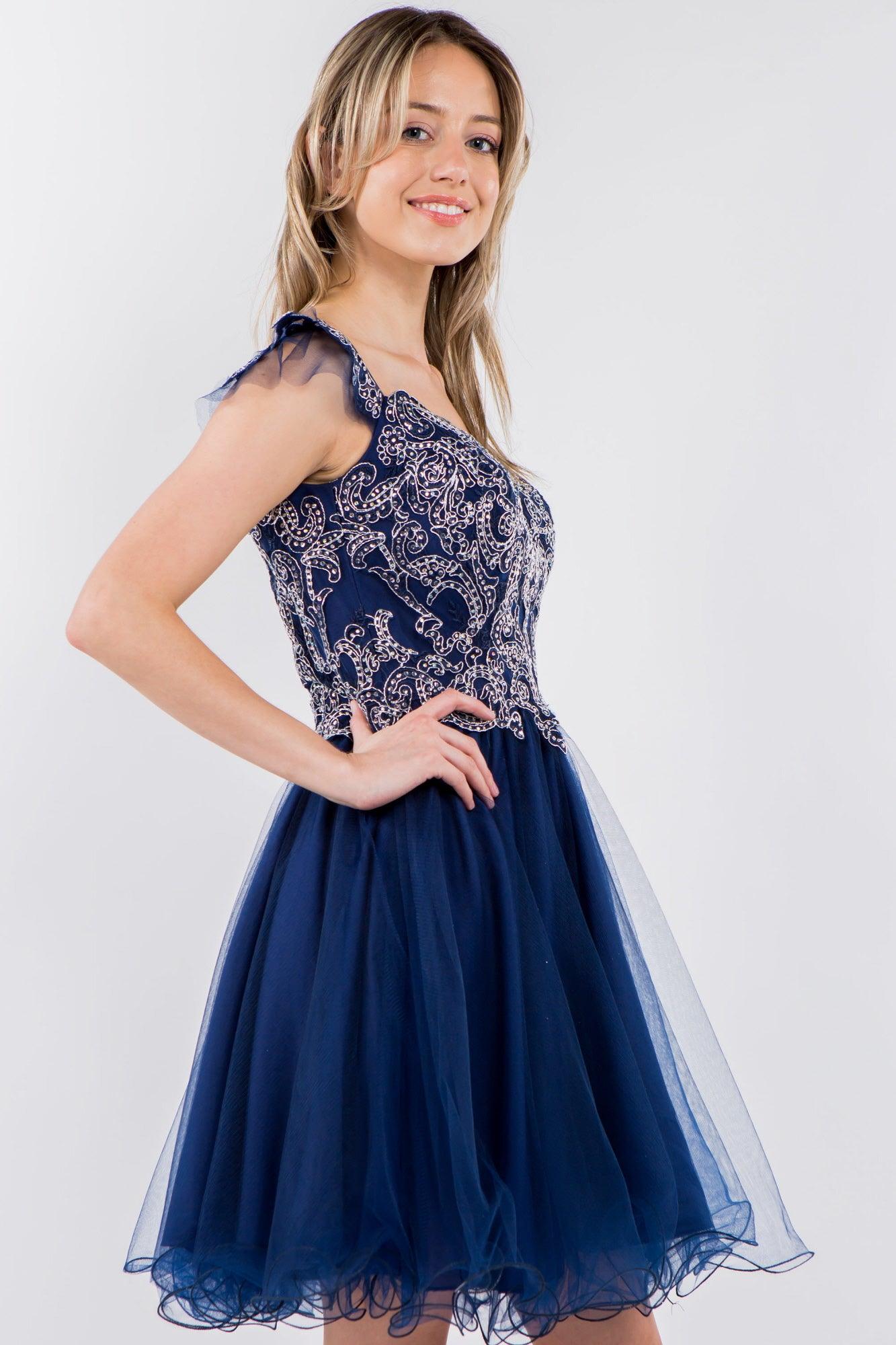 Embroidered Ruffle Short Homecoming Dress