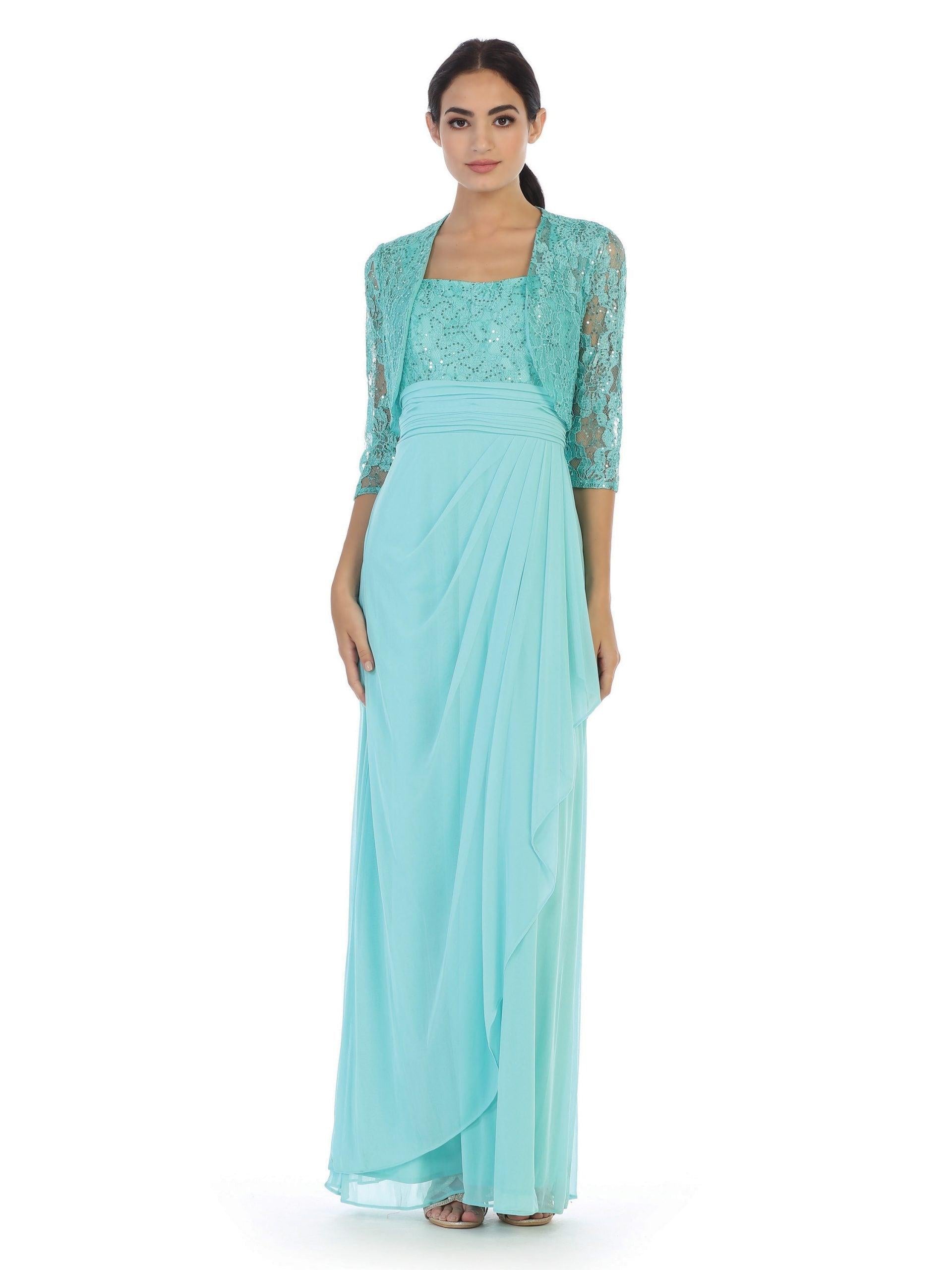 Long Mother of the Bride Lace Chiffon Jacket Dress