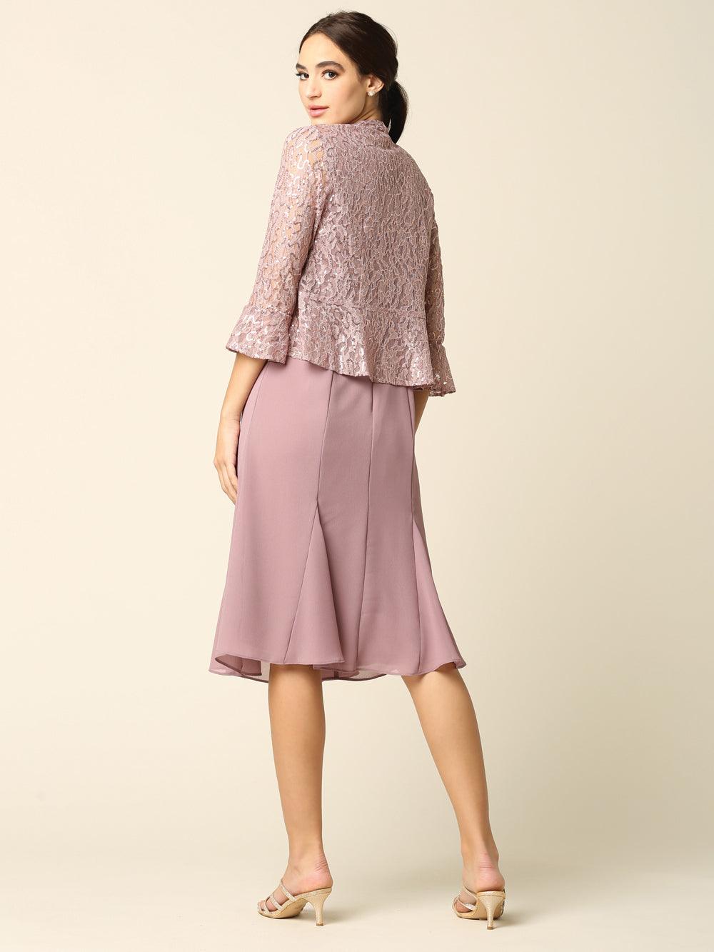 Short Mother of the Bride Two Piece Set Jacket Dress