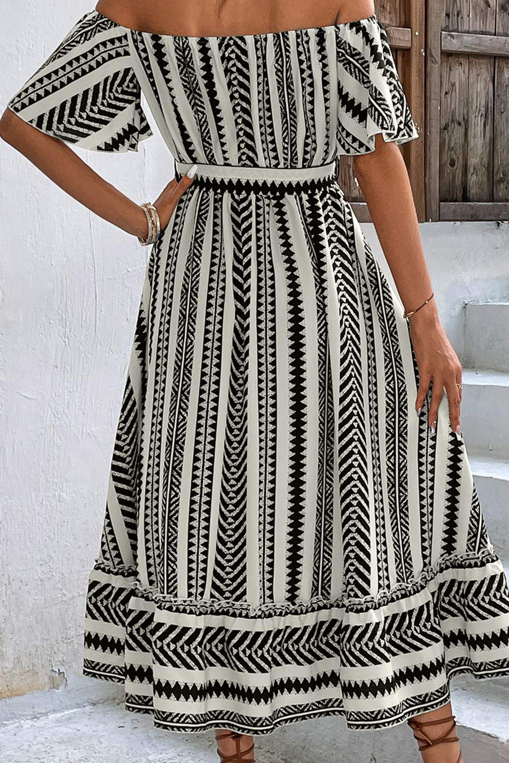 Black Stripes Off the Shoulder Summer Dress