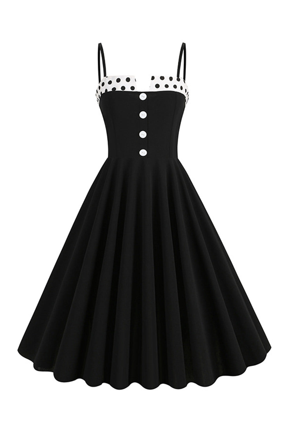 Black Spaghetti Straps 1950s Dress With Sleeveless
