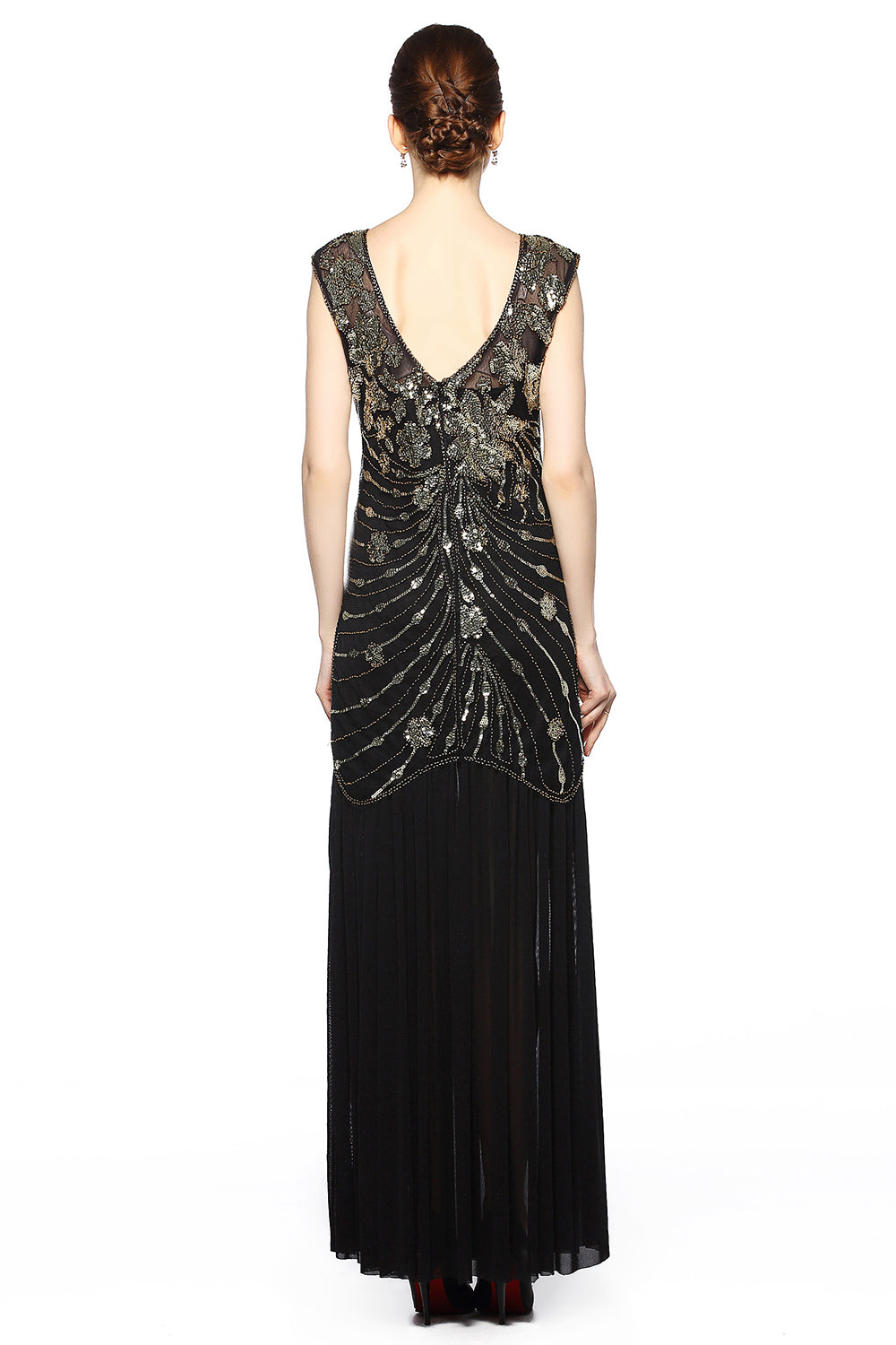 Black Sequin Long 1920s Dress