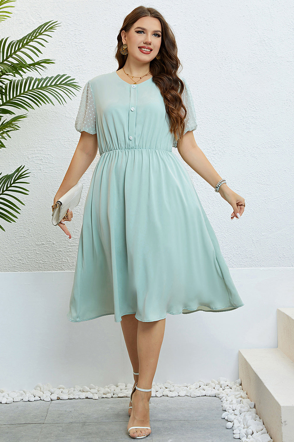 Round Neck Green Plus Size Short Sleeves Summer Dress