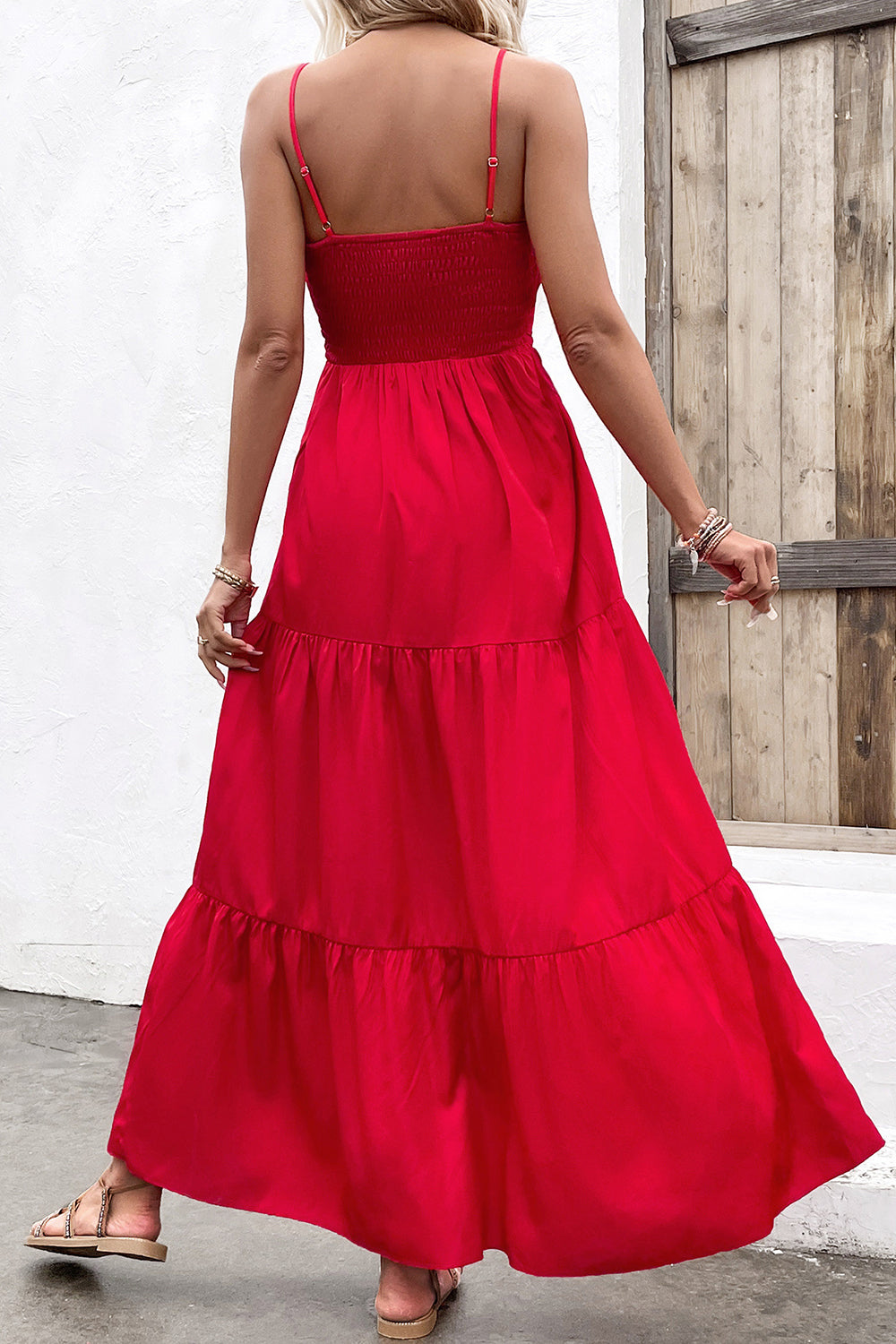 Red Open Back A Line Spaghetti Straps Summer Dress