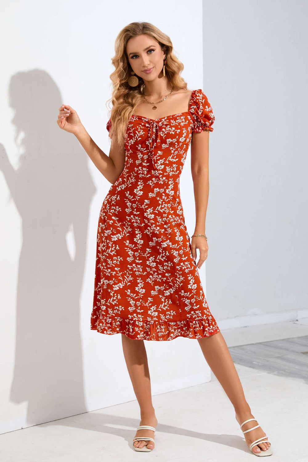 Red Floral Printed Summer Dress