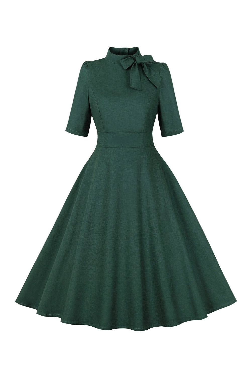 Half Sleeves High Neck Dark Green 1950s Dress