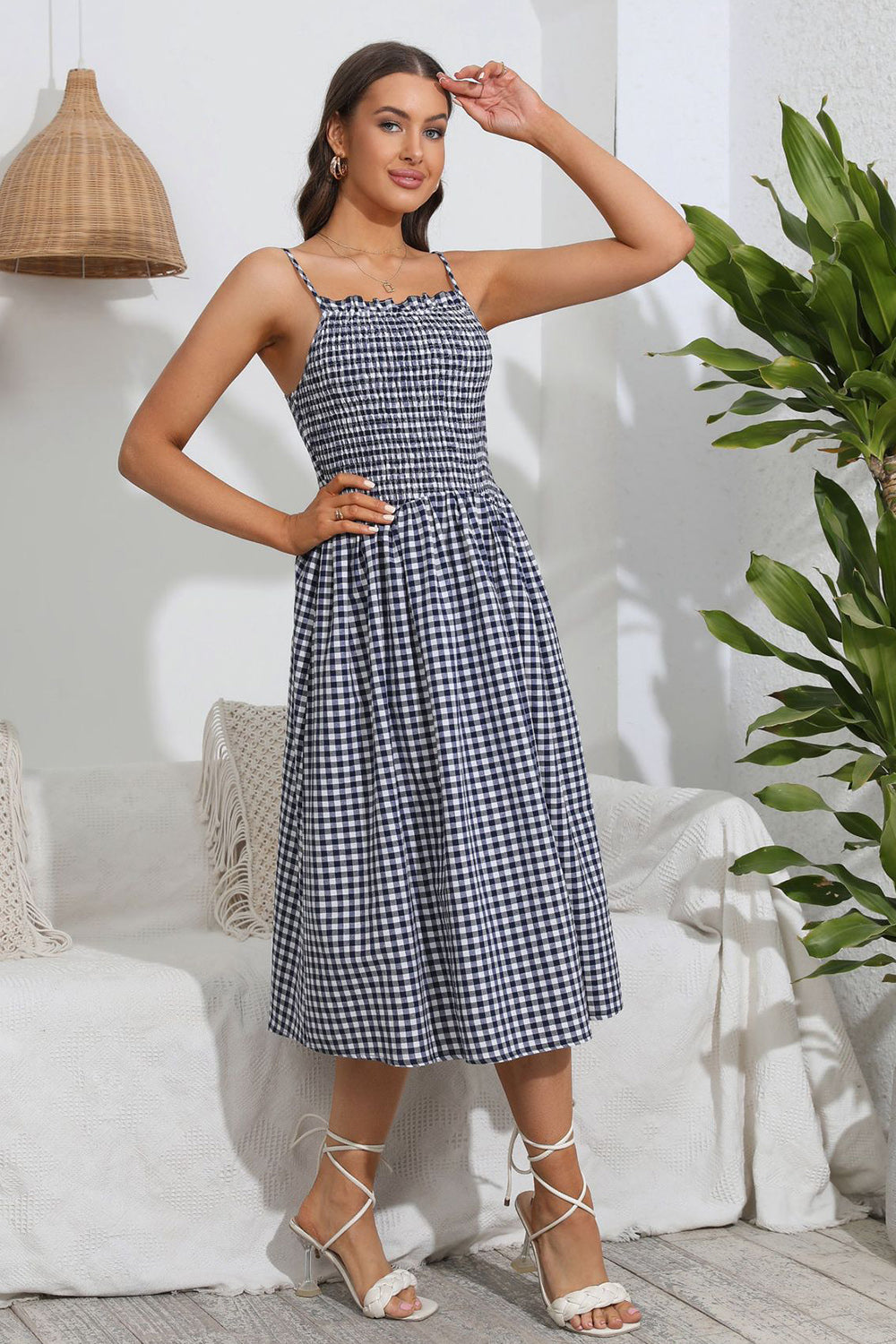 Plaid A Line Summer Dress with Pleated