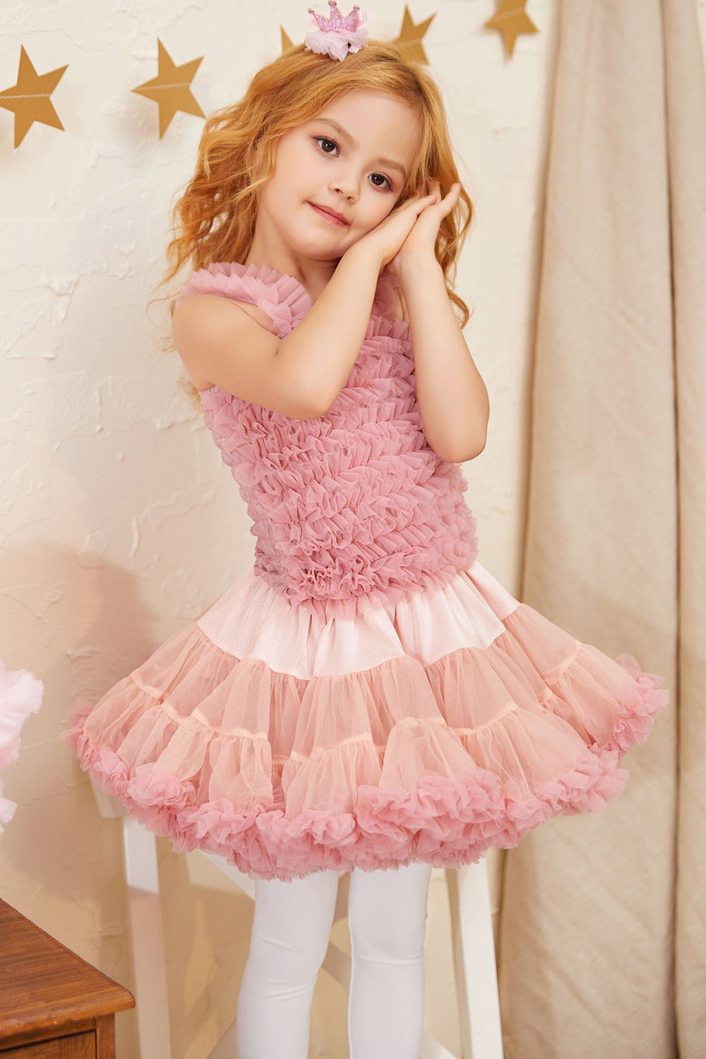 Pink Ruffled Tutu Girl Skirt with Bowknot