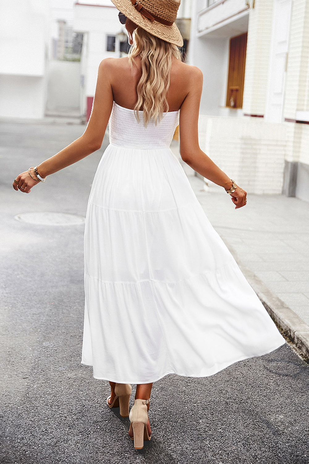White Strapless A Line Long Summer Dress