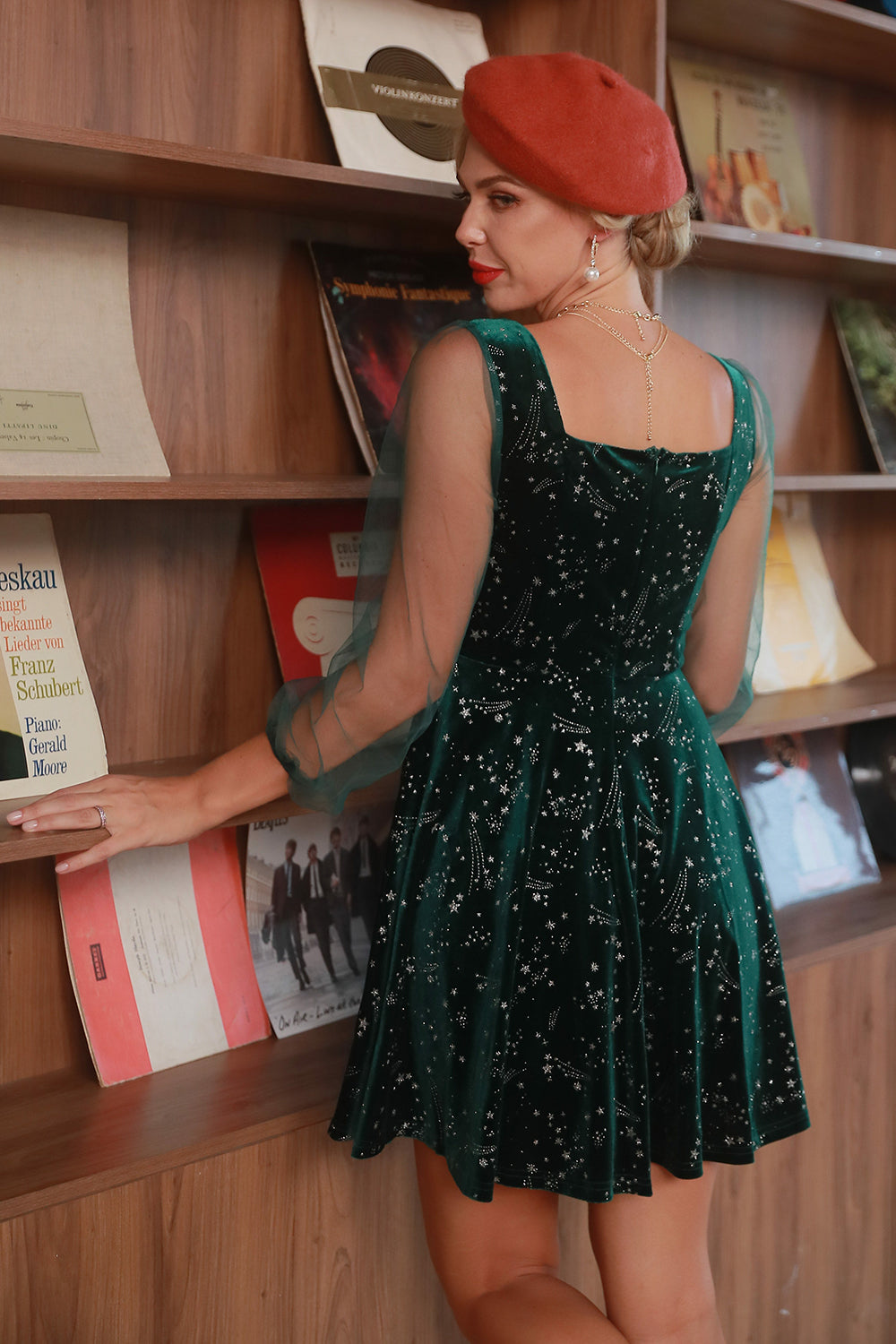 Vintage Dark Green Velvet Cocktail Party Dress