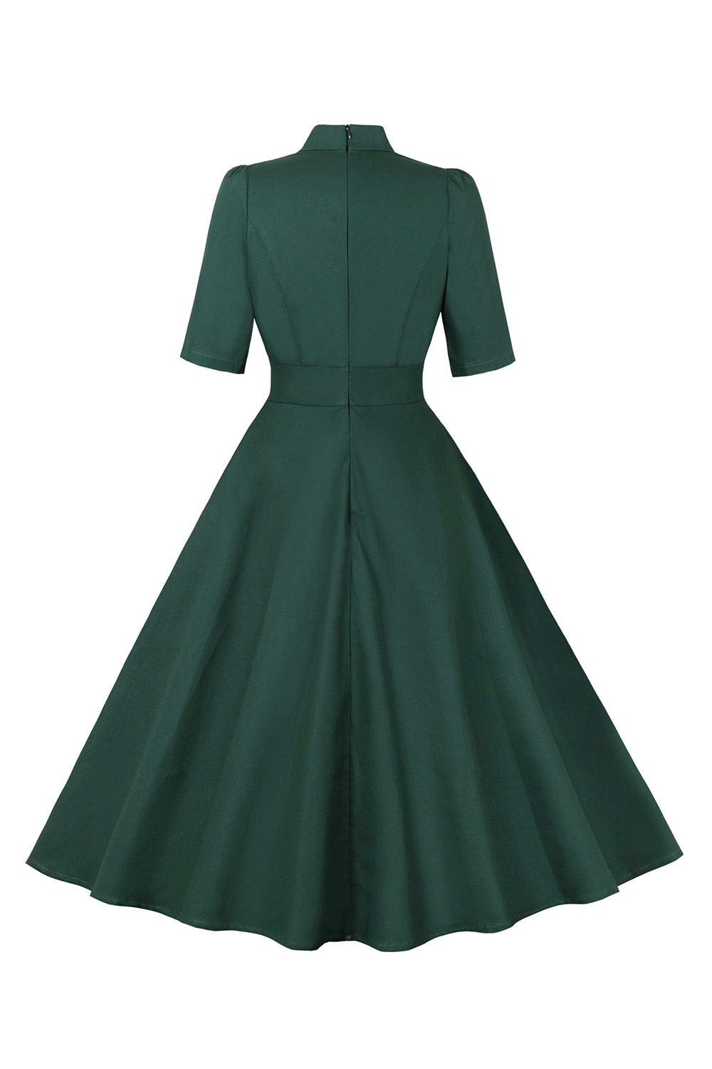 Half Sleeves High Neck Dark Green 1950s Dress