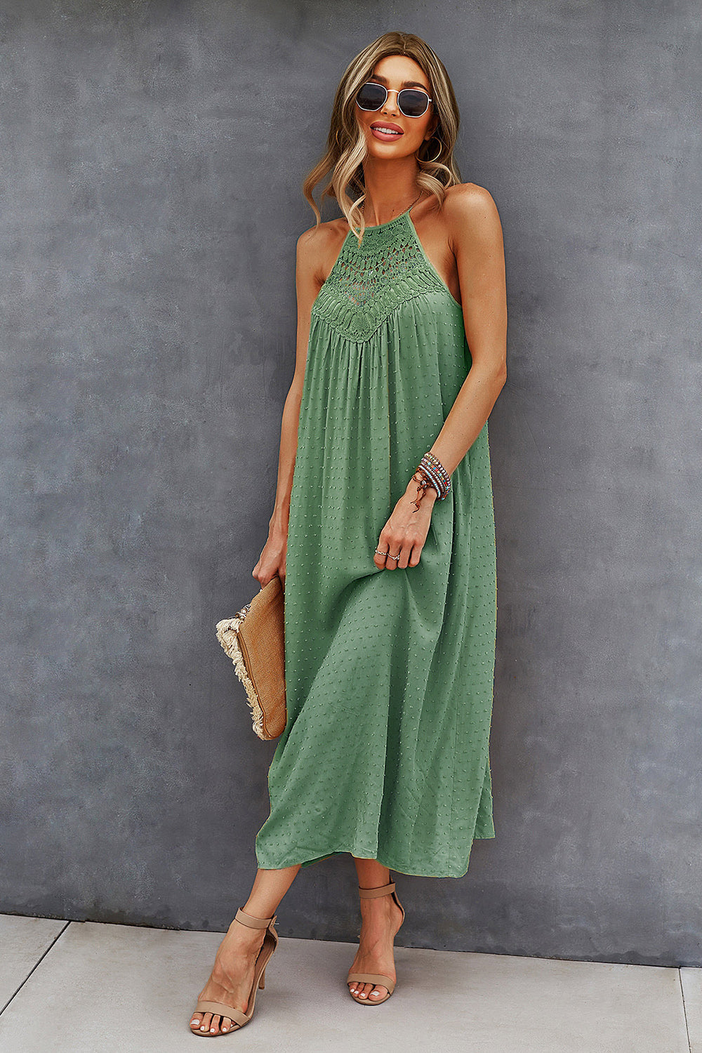 Halter Sleeveless A Line Long Summer Dress