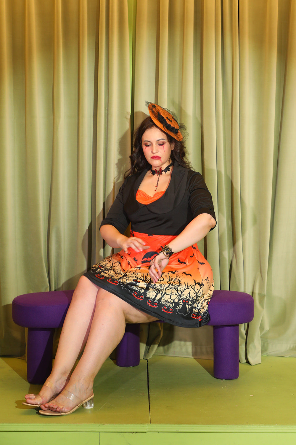 Orange Short Sleeves Vintage Halloween Dress