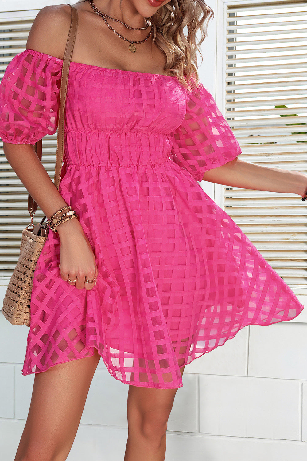 Fuchsia Off the Shoulder A-line Short Summer Dress