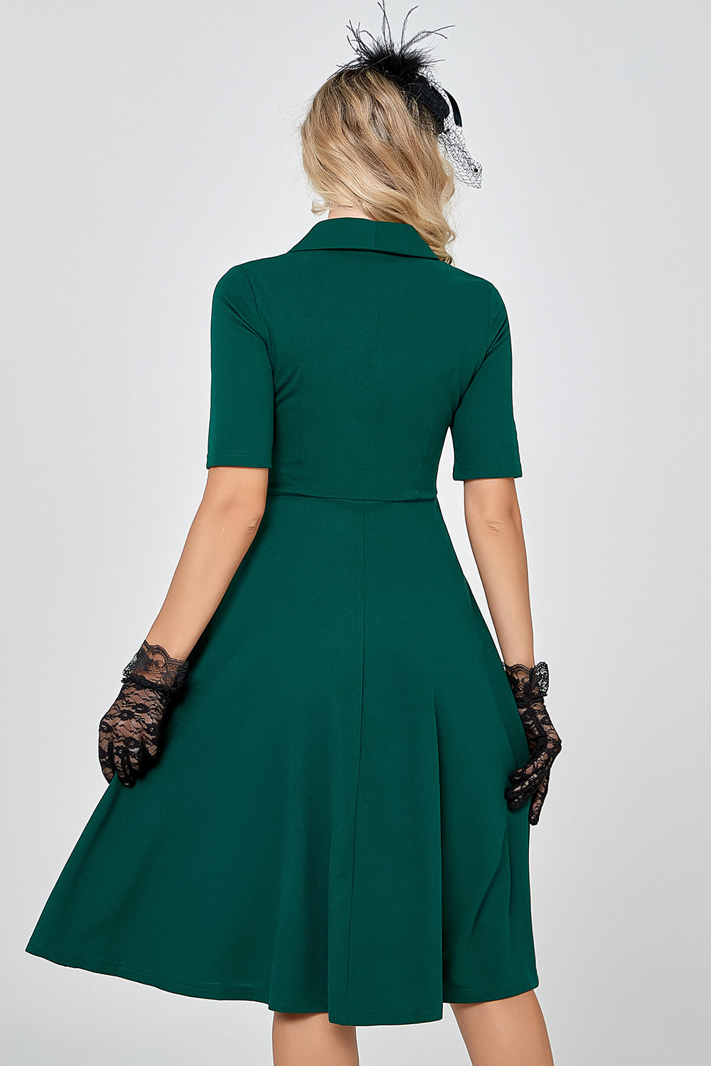 Dark Green Short Sleeves Vintage 1950s Dress with Buttom