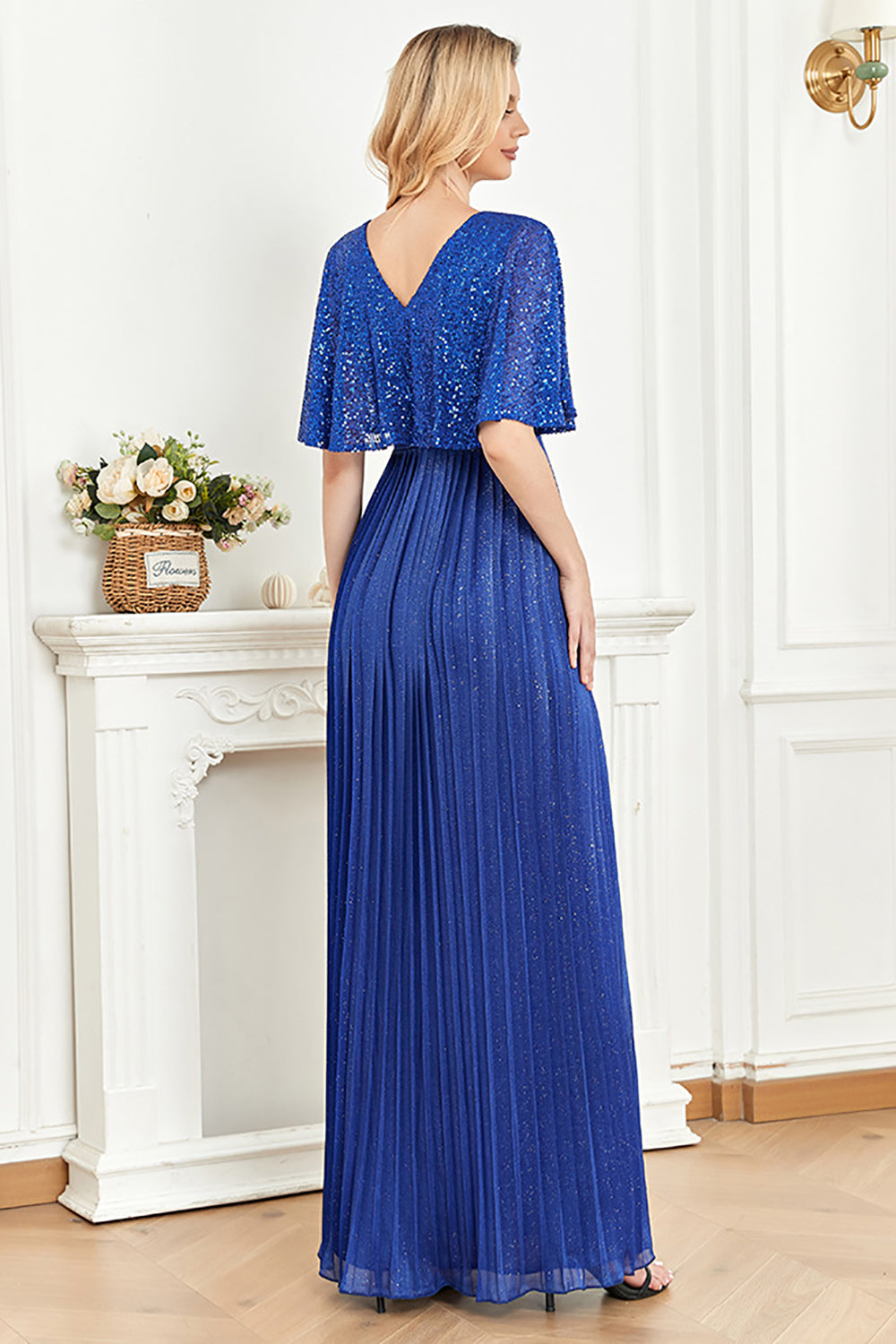 V-Neck Sequins Royal Blue Mother of the Bride Dress