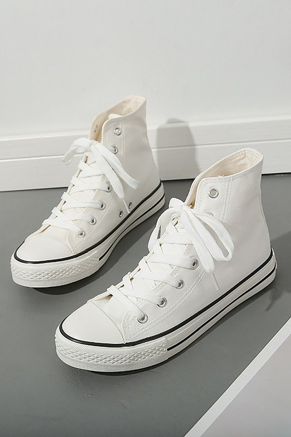 High Top White Lace Up Casual Canvas Sneakers