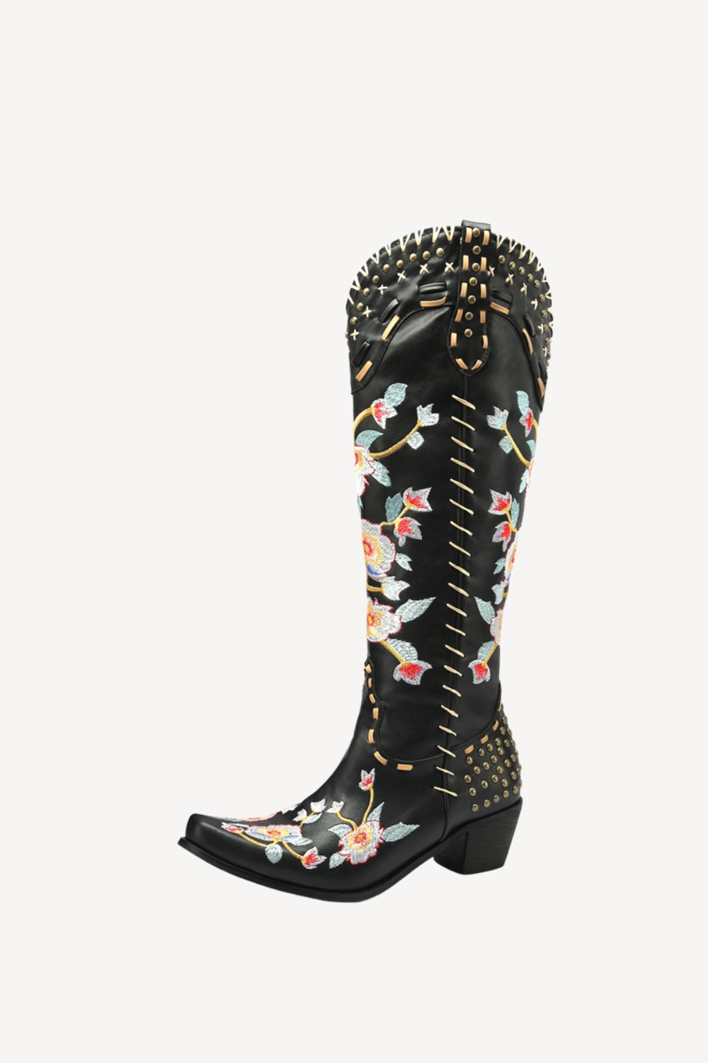 Embroidered Pointed Toe Large Size Thigh High Women's Boots