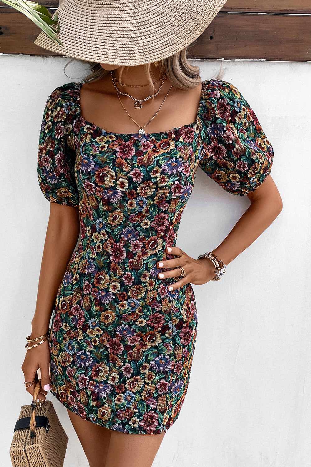 Black Square Neck Short Sleeves Summer Dress