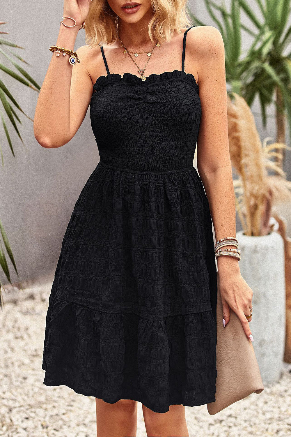 Black Spaghetti Straps A Line Short Summer Dress